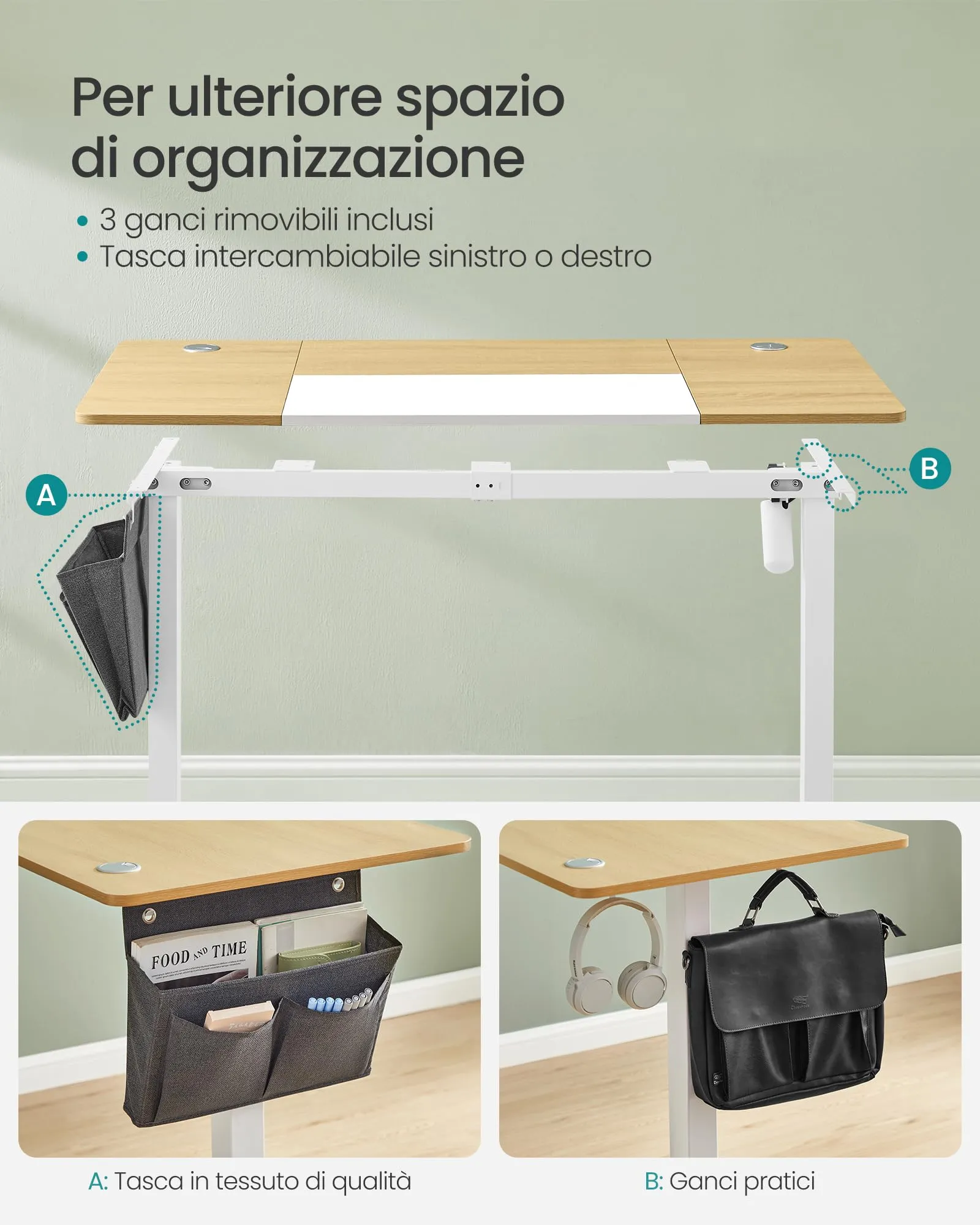 SONGMICS Scrivania Elettrica Regolabile in Altezza, 160 x 70 x (71-120) cm - immagine 7
