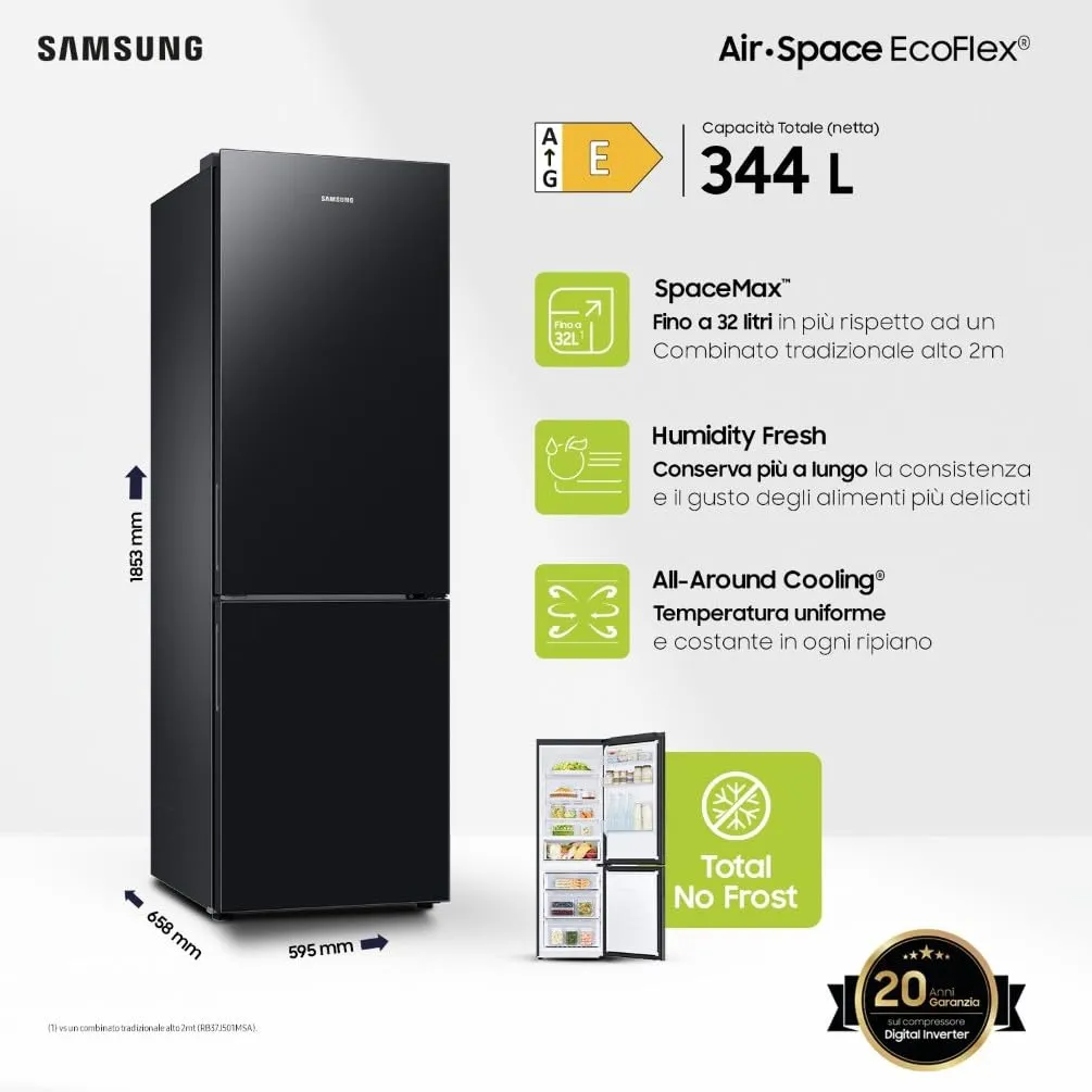 Samsung EcoFlex RB33B610EBN/EF Frigorifero Combinato, SpaceMax, Total No Frost, 344 L, New Empire Black - immagine 2