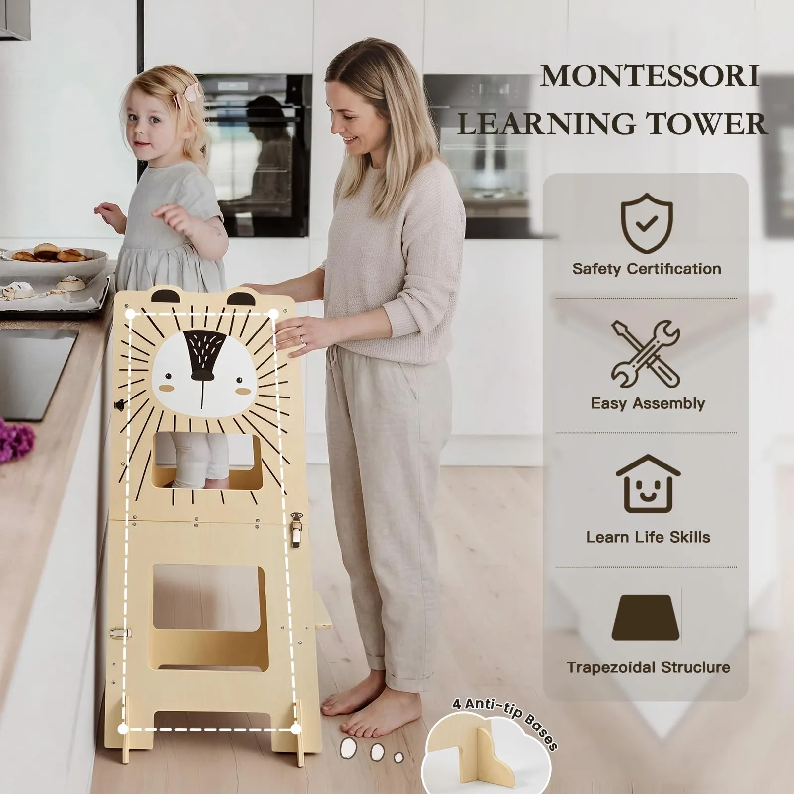 labebe Torre Montessoriana per Bambini 3 in 1 Trasformabile in Scrivania, Sedia e Lavagna, Legno, Altezza 98 cm - immagine 7