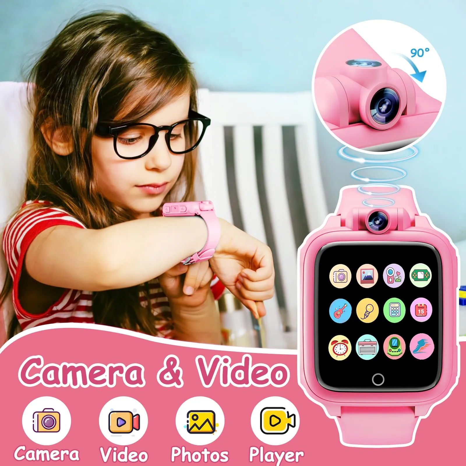 Diswoe Smartwatch per Bambini, Rosa, con Scheda Micro SD e Contapassi - immagine 2