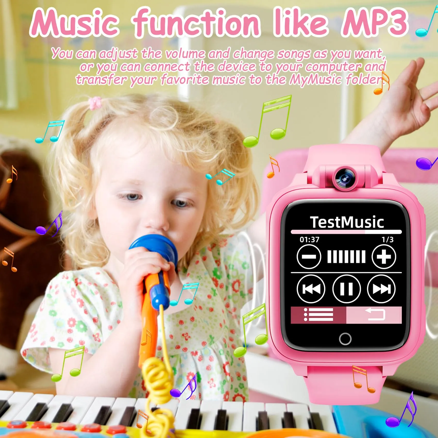 Diswoe Smartwatch per Bambini, Rosa, con Scheda Micro SD e Contapassi - immagine 3