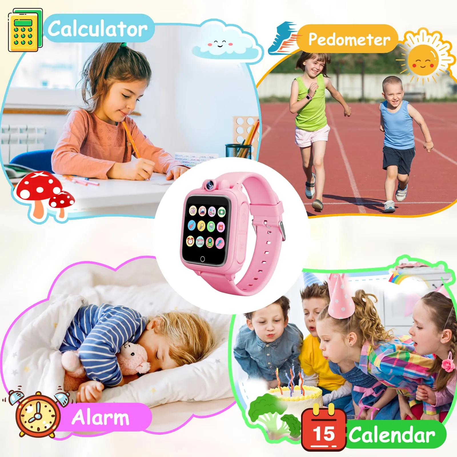 Diswoe Smartwatch per Bambini, Rosa, con Scheda Micro SD e Contapassi - immagine 4