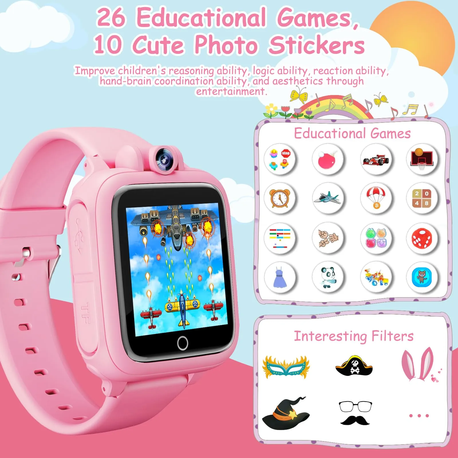 Diswoe Smartwatch per Bambini, Rosa, con Scheda Micro SD e Contapassi - immagine 5