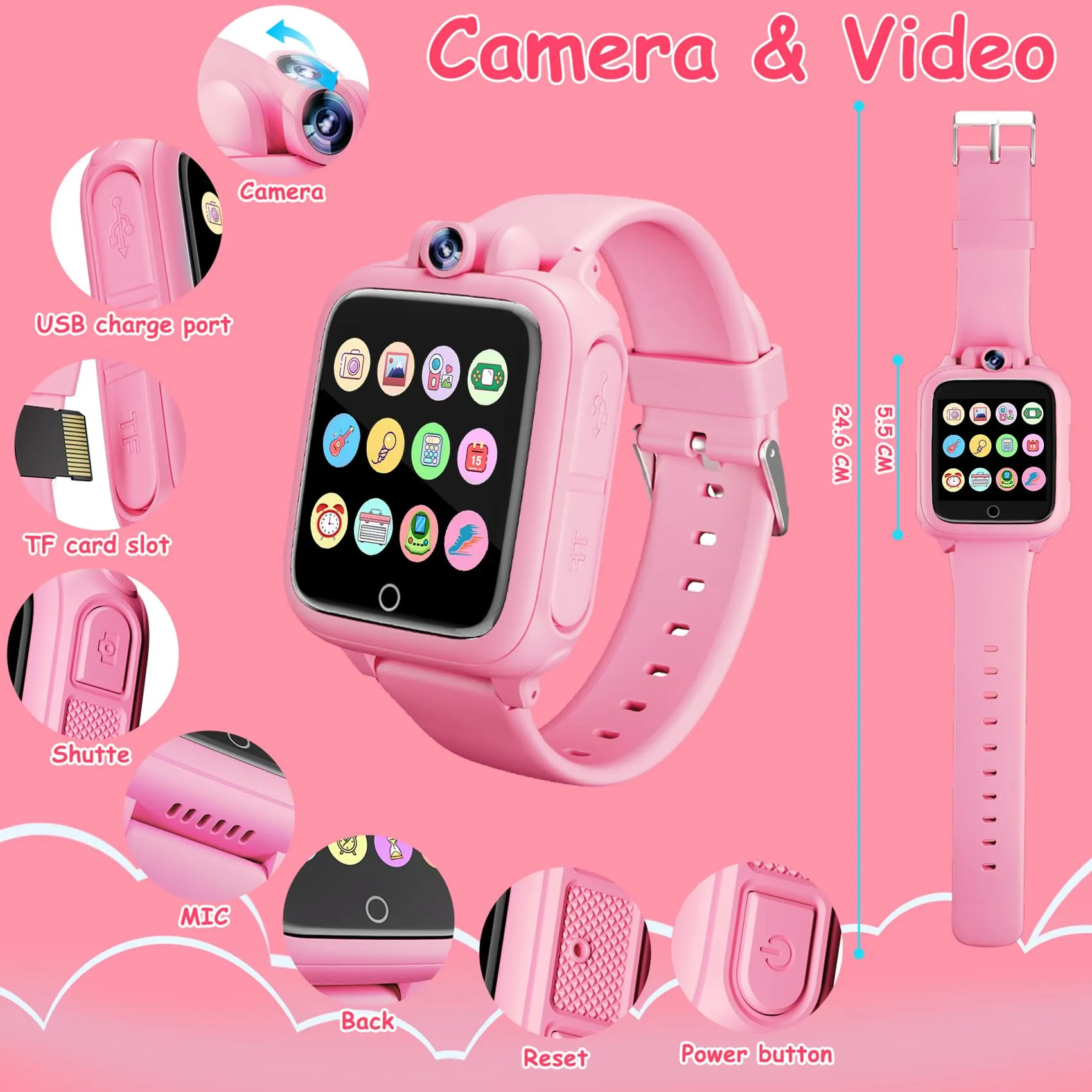 Diswoe Smartwatch per Bambini, Rosa, con Scheda Micro SD e Contapassi - immagine 8