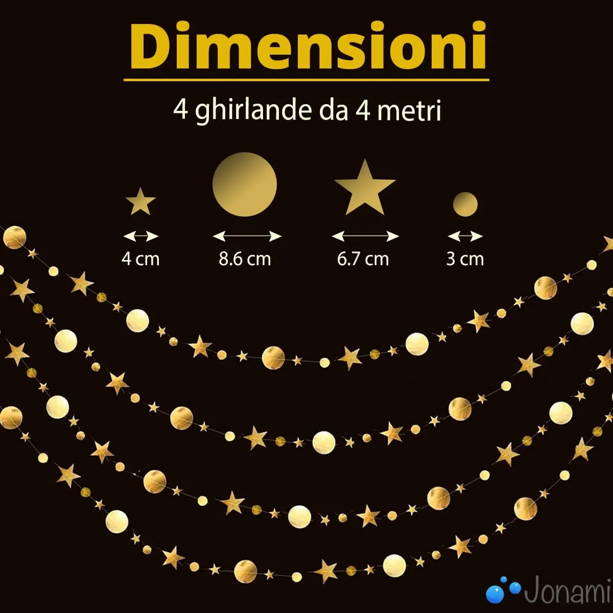 Jonami Ghirlanda Stelle e Puntini Dorati, 16 Metri - immagine 2