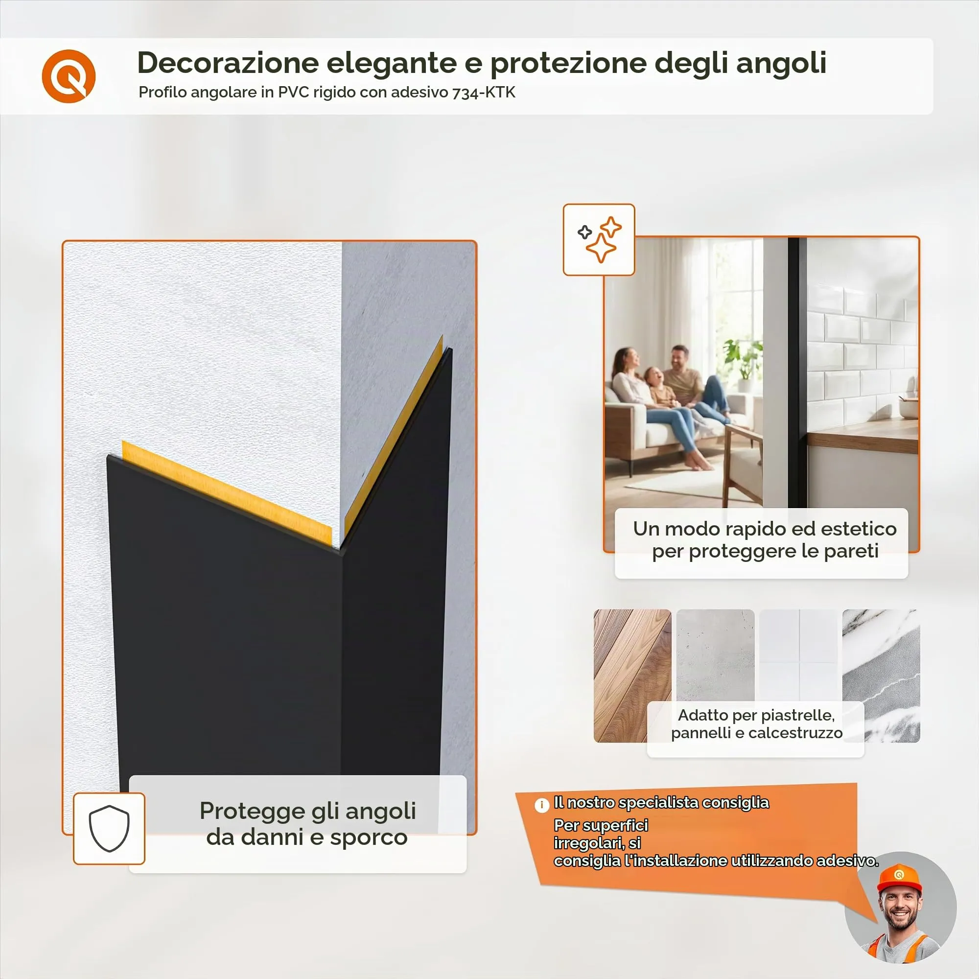Quest Paraspigoli PVC Autoadesivo 50x50 mm - Marrone, 200 cm - immagine 3