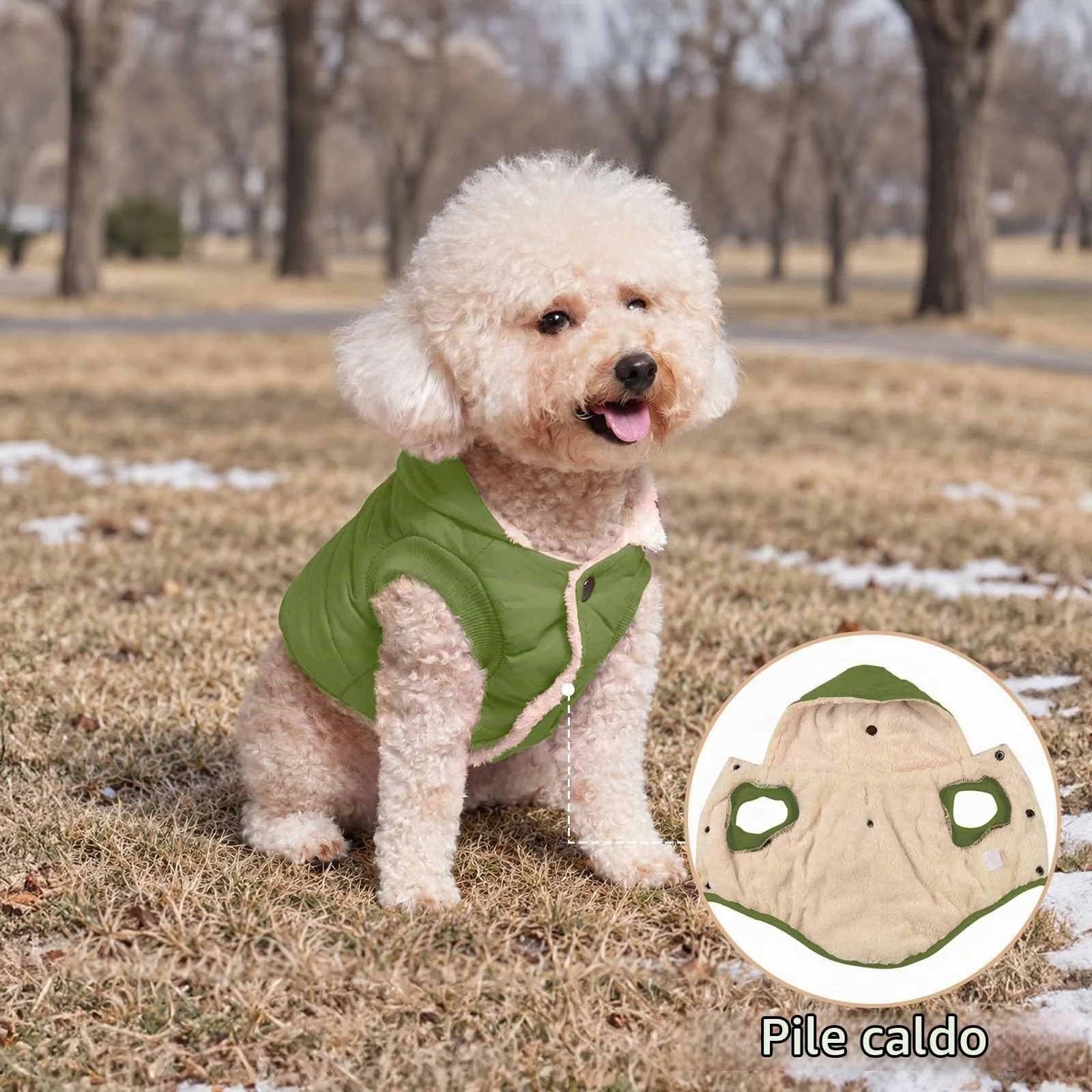JoyDaog Cappottino Invernale per Cani con Cappuccio, Foderato in Pile, Verde XS - immagine 6