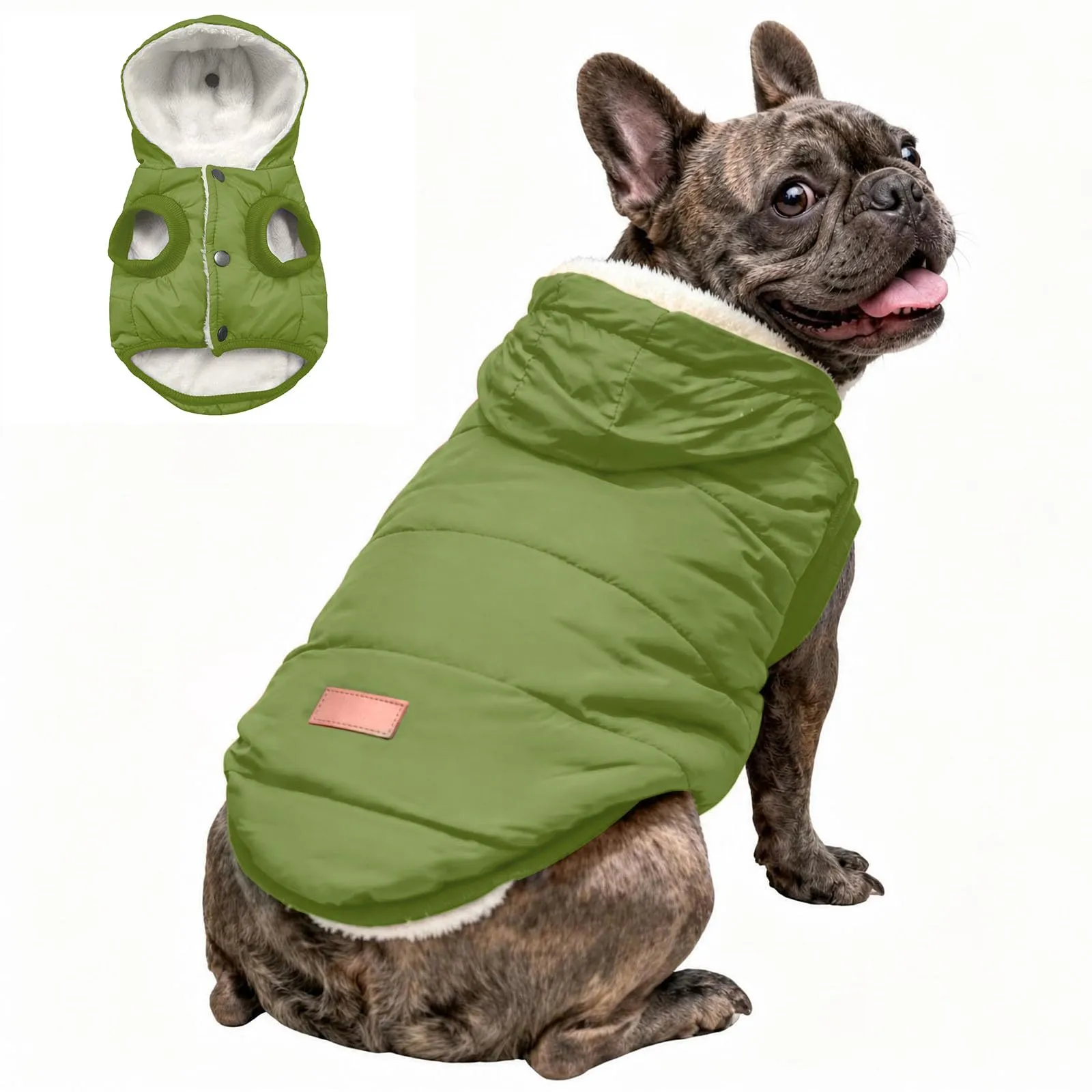 JoyDaog Cappottino invernale per cani con cappuccio e fodera in pile, Verde, S - immagine 2