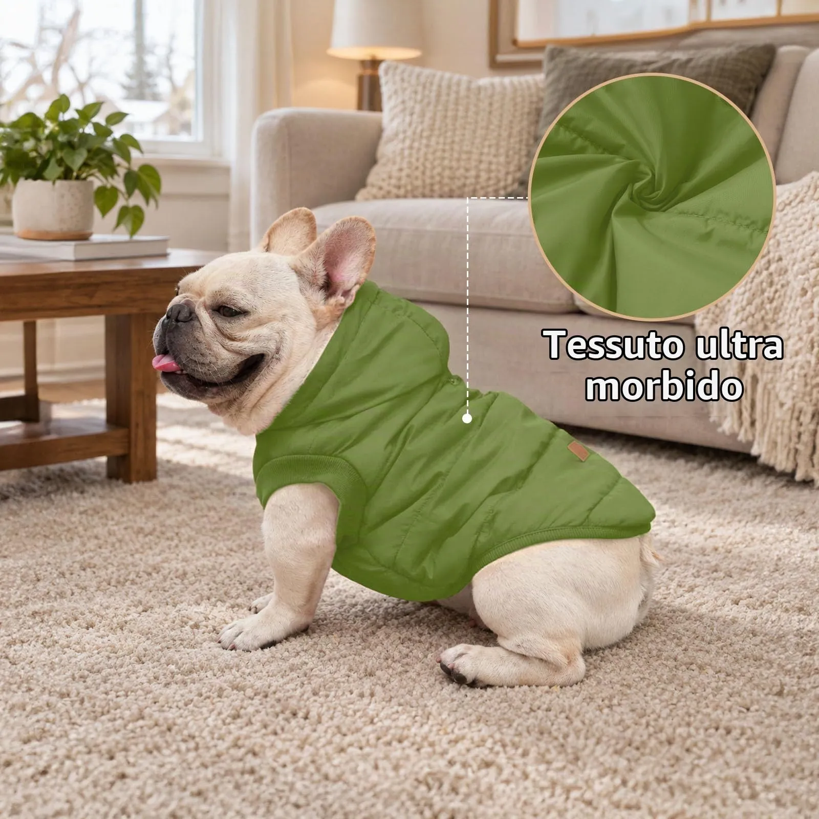 JoyDaog Cappottino invernale per cani con cappuccio e fodera in pile, Verde, S - immagine 7