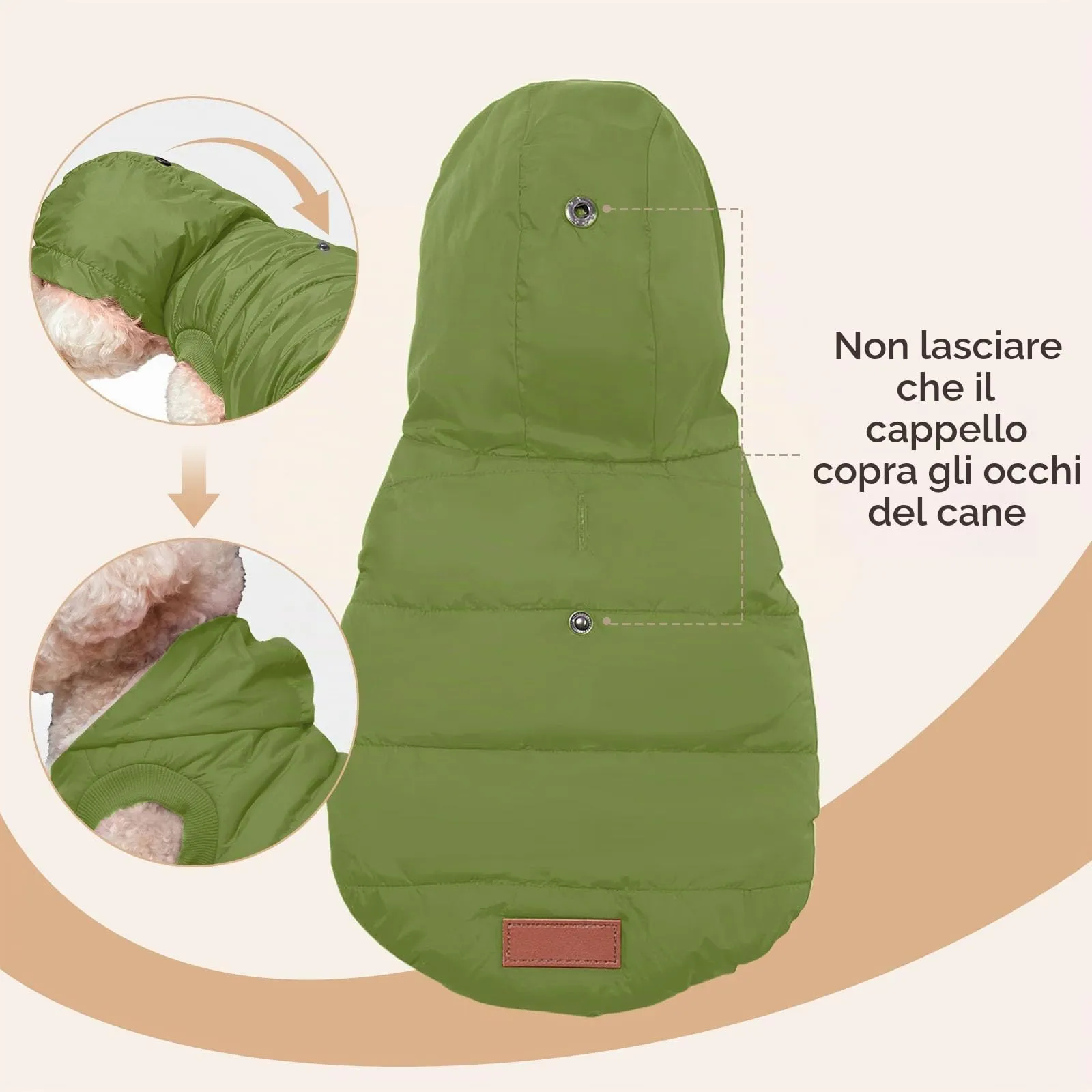 JoyDaog Cappottino Invernale per Cani con Cappuccio, Foderato in Pile e Cotone, Verde, XL - immagine 4