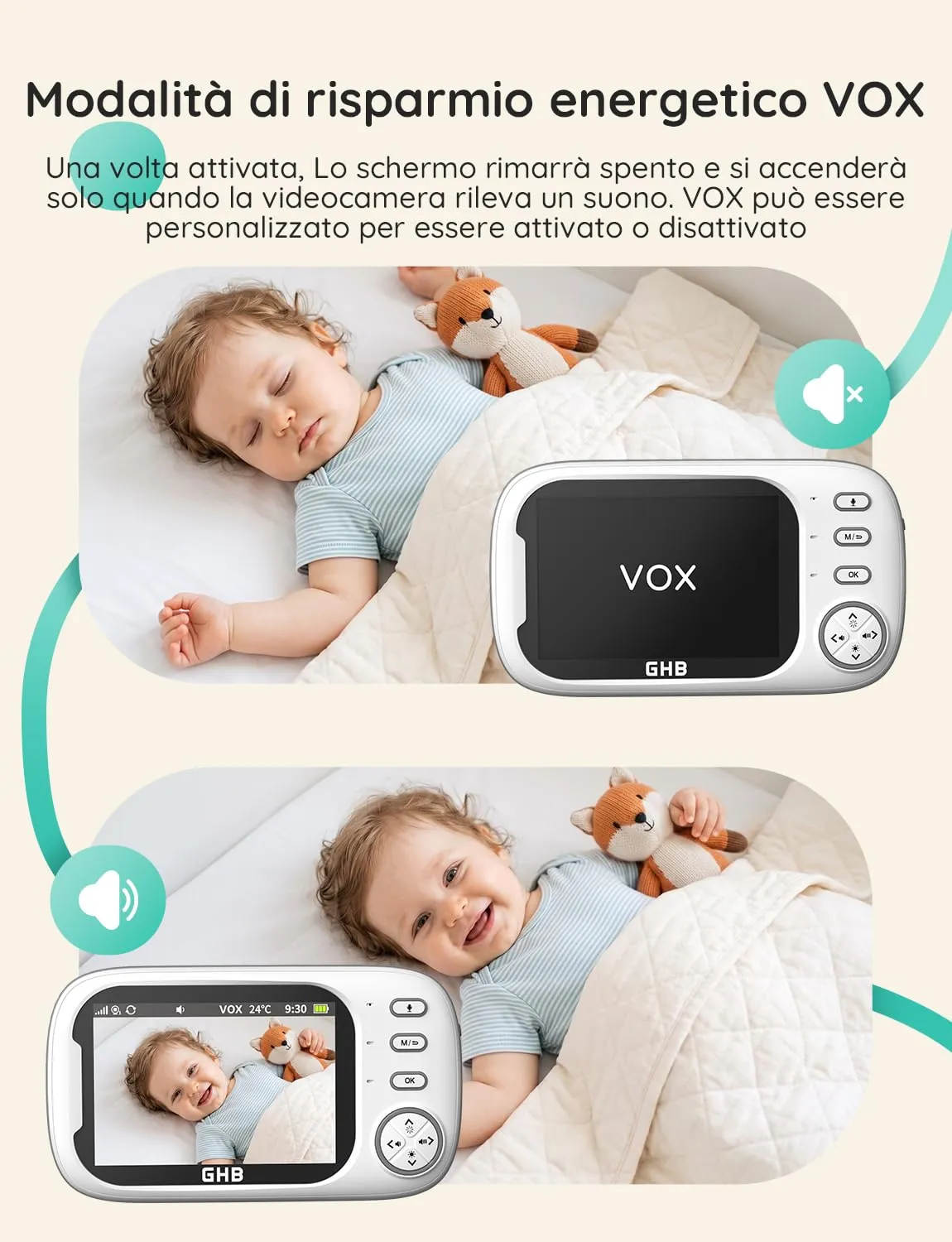 GHB Baby Monitor Video e Audio 3.5'' 720HD Senza Wifi ABM600-DE-1 - immagine 7
