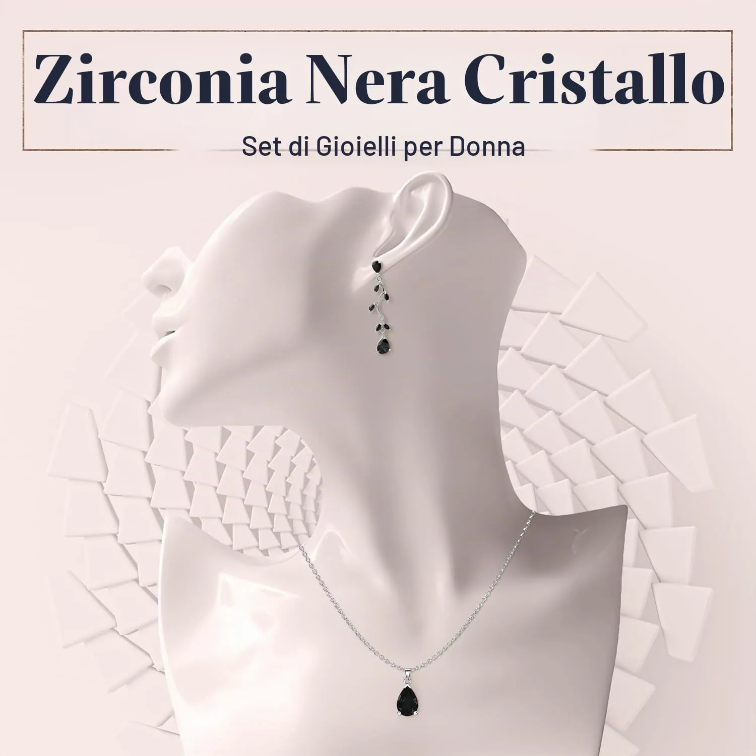 Crystalline Azuria Donna 18ct Placcato Oro Bianco Lacrima Parure con Zirconi Neri Collana e Orecchini Pendenti - immagine 2