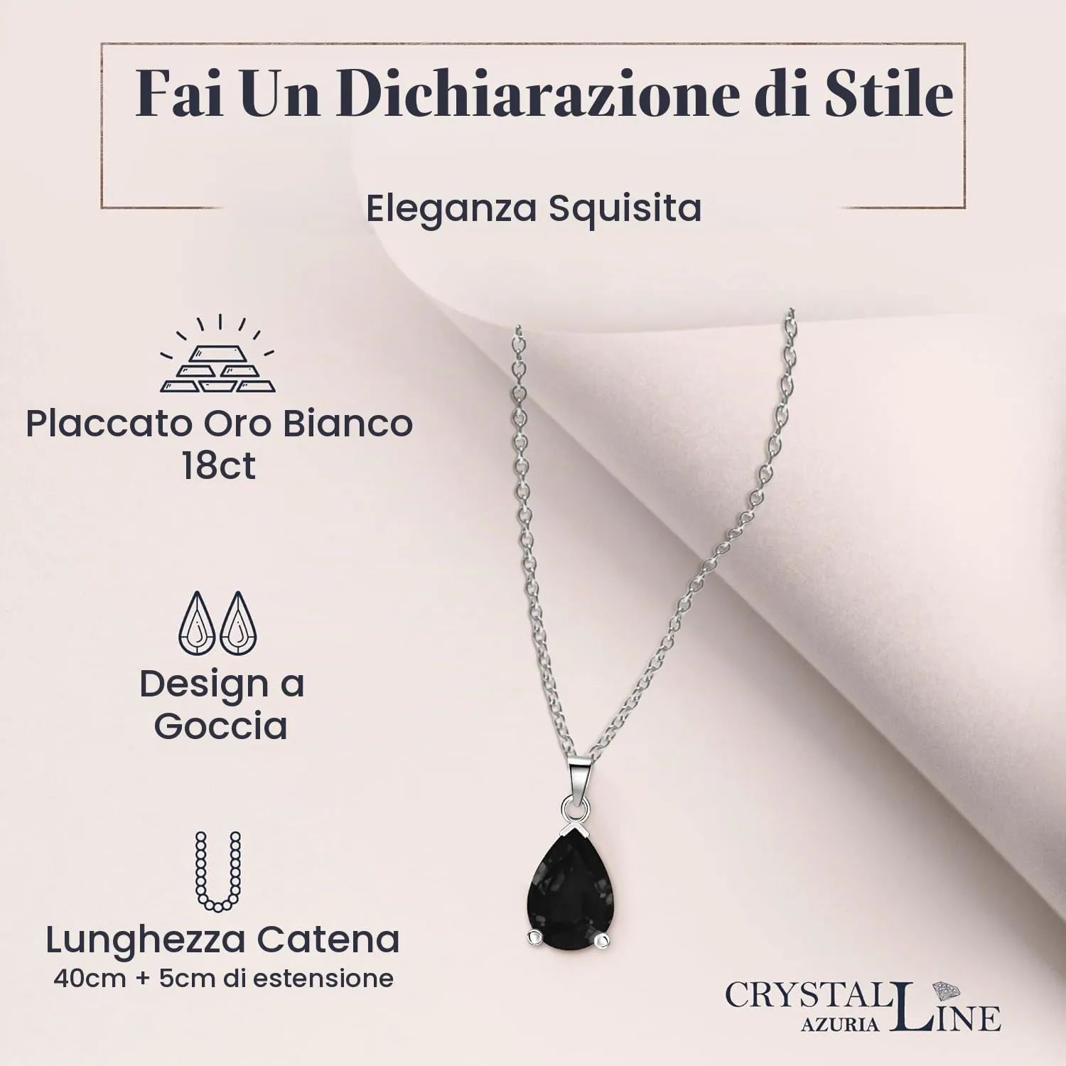 Crystalline Azuria Donna 18ct Placcato Oro Bianco Lacrima Parure con Zirconi Neri Collana e Orecchini Pendenti - immagine 4