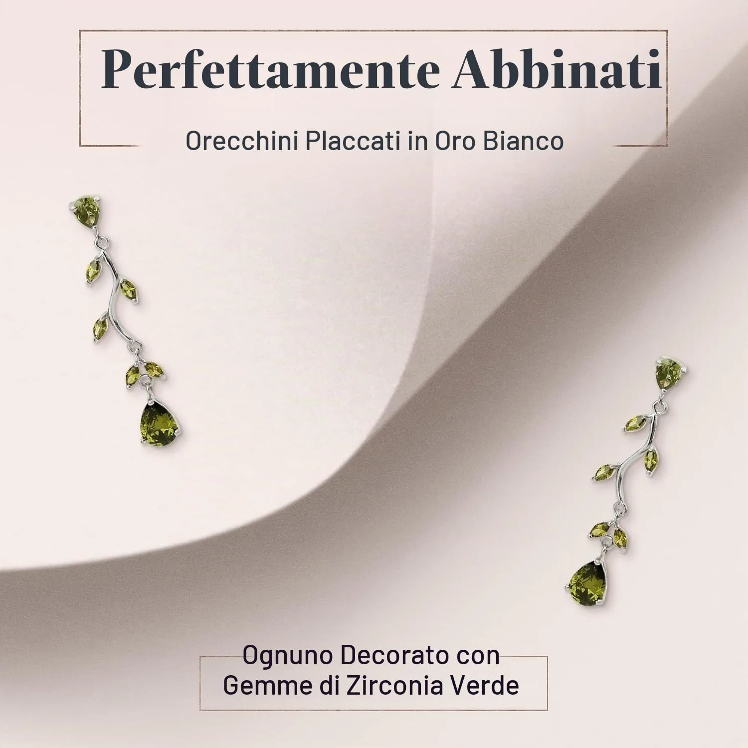 Crystalline Azuria Donna Parure in Oro Bianco 18ct con Olivina Verde e Cristalli di Zirconi, Collana 45 cm e Orecchini Pendenti - immagine 5