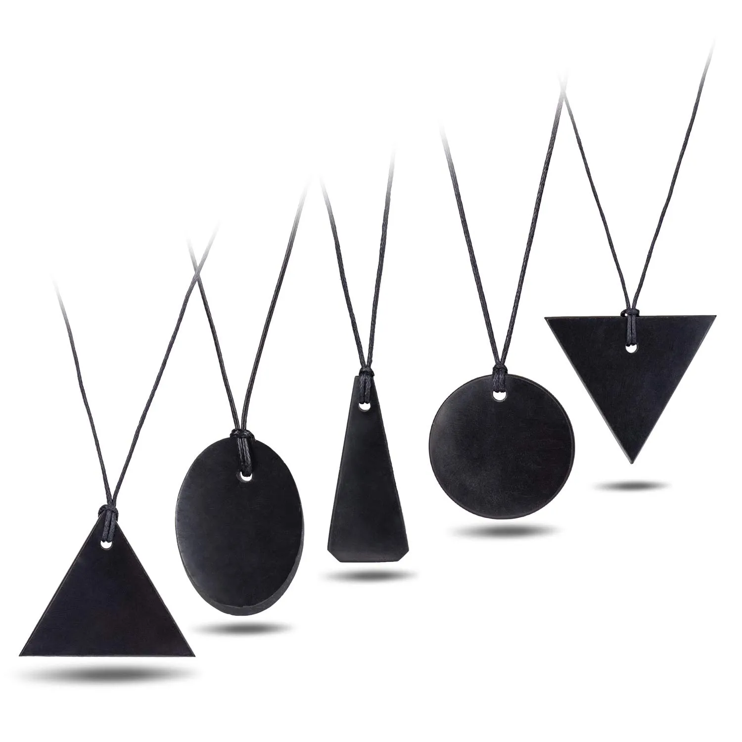 Heka Naturals Set di 5 Ciondoli in Cristallo di Shungite con Cordino Nero - immagine 1