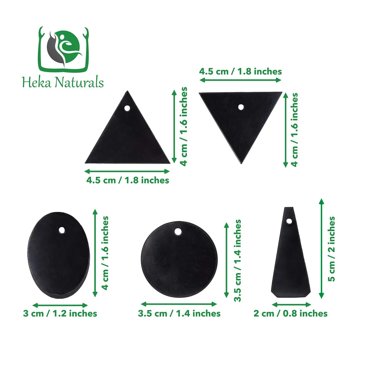 Heka Naturals Set di 5 Ciondoli in Cristallo di Shungite con Cordino Nero - immagine 2