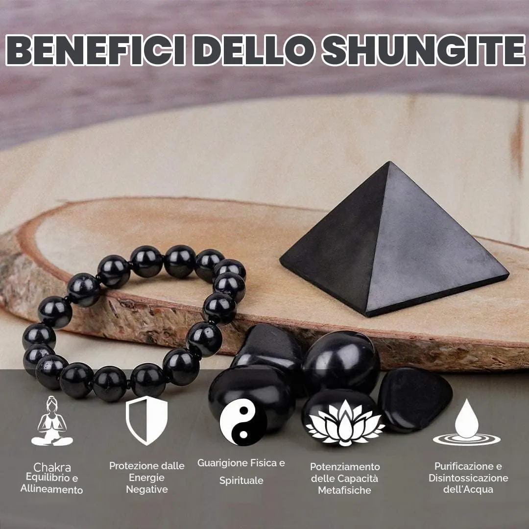 Heka Naturals Set di 5 Ciondoli in Cristallo di Shungite con Cordino Nero - immagine 4