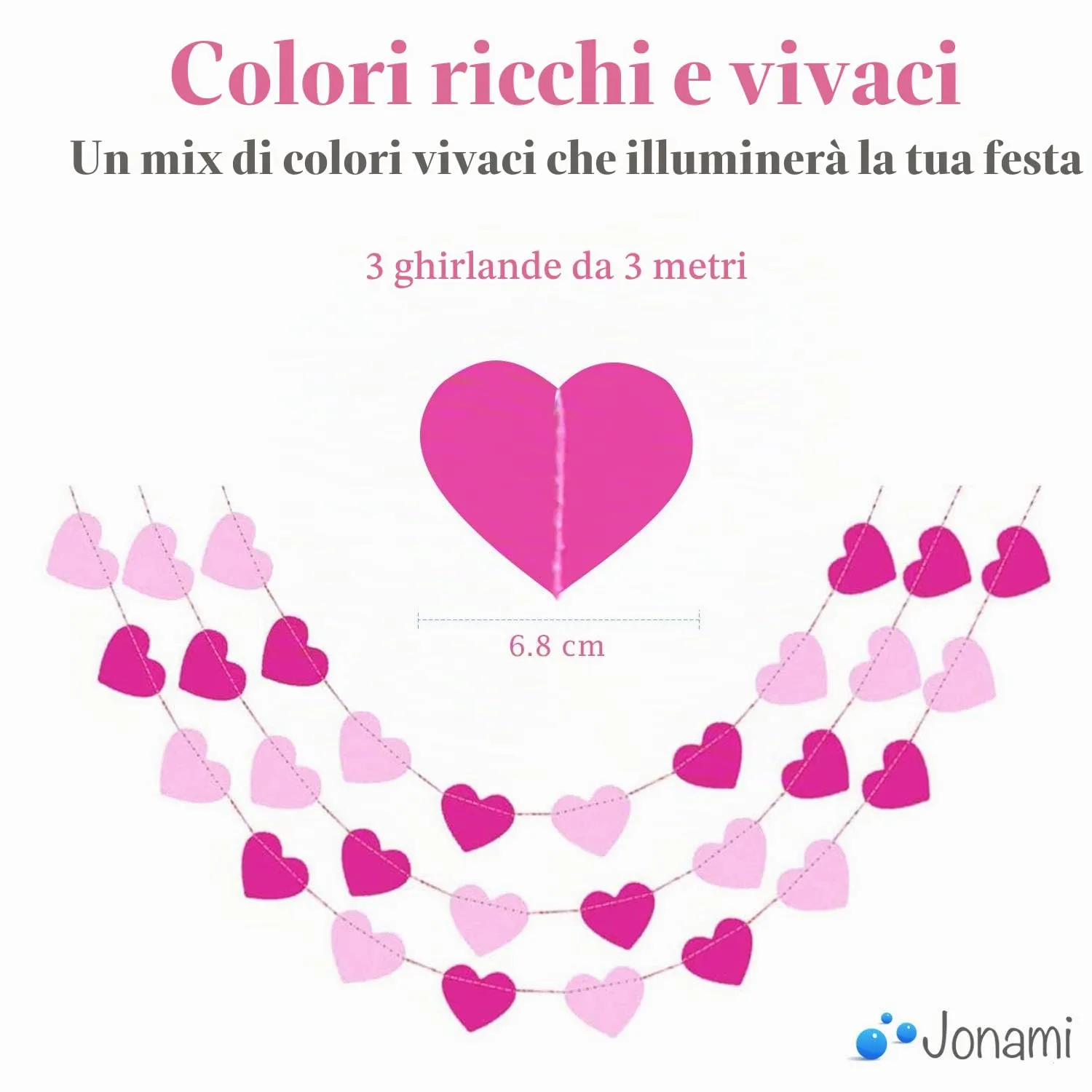 Jonami Ghirlanda di Carta Cuori Rosa, Fucsia e Bianco, 9 Metri - immagine 2