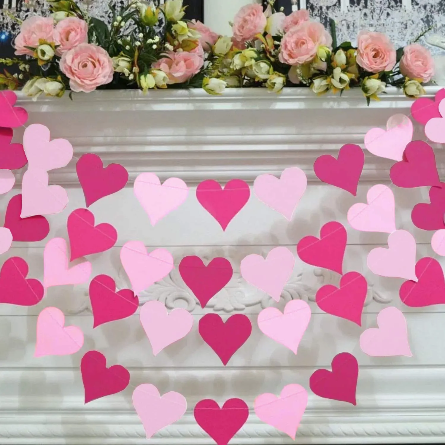 Jonami Ghirlanda di Carta Cuori Rosa, Fucsia e Bianco, 9 Metri - immagine 6