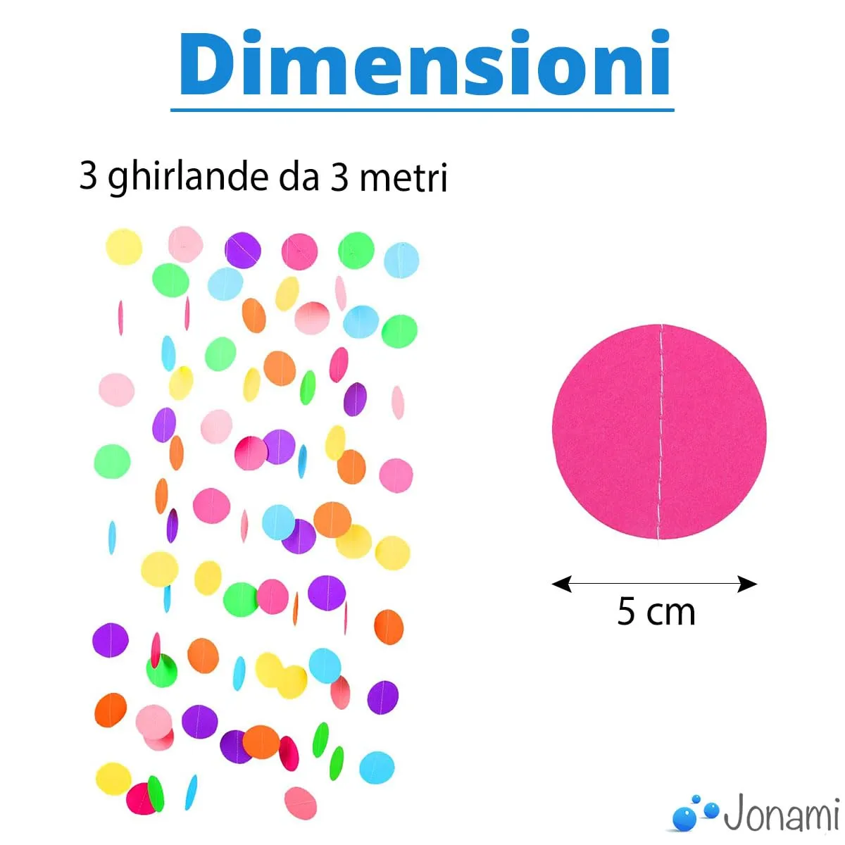 Jonami Ghirlanda di Carta Puntini Multicolore, 9 Metri - immagine 2