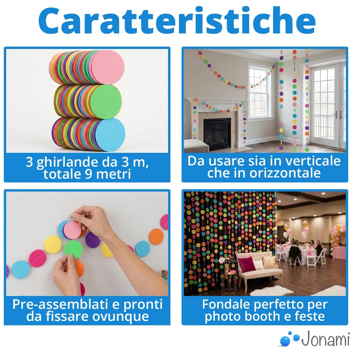 Jonami Ghirlanda di Carta Puntini Multicolore, 9 Metri - immagine 3