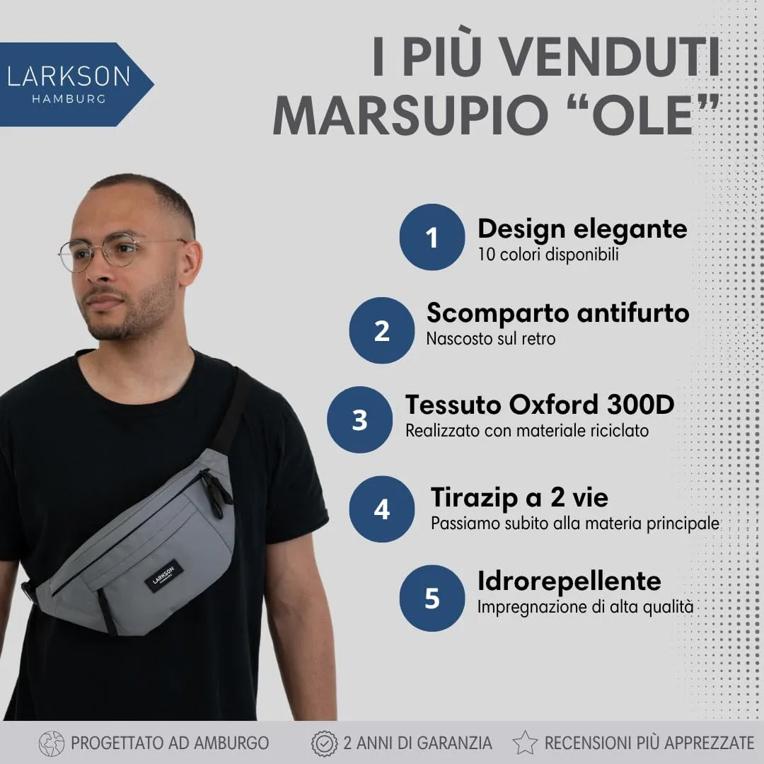 LARKSON Marsupio Donna e Uomo, Grigio - immagine 2