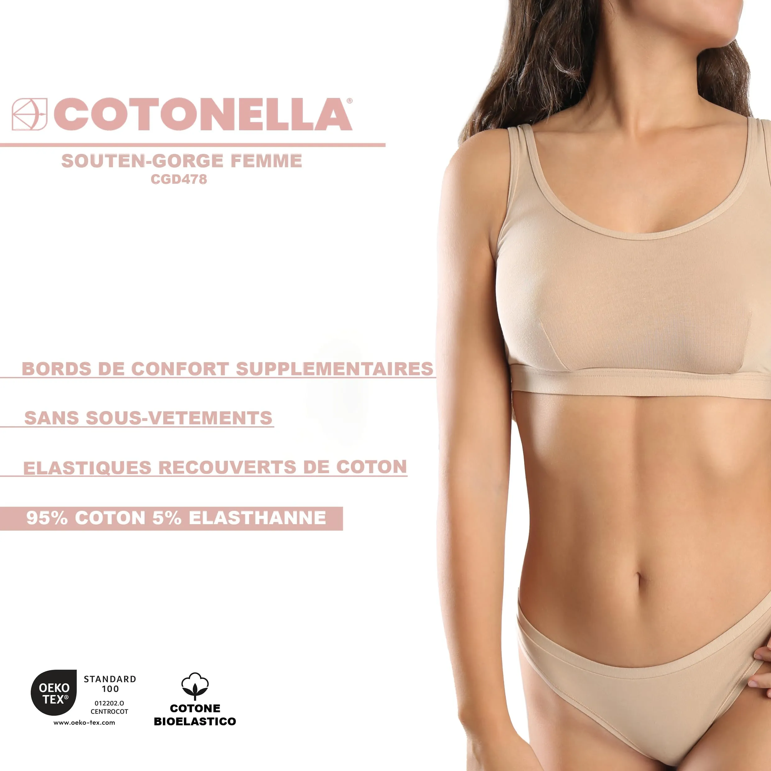 Cotonella Brassiere in Cotone Elasticizzato senza Ferretto - Nero, S - immagine 4