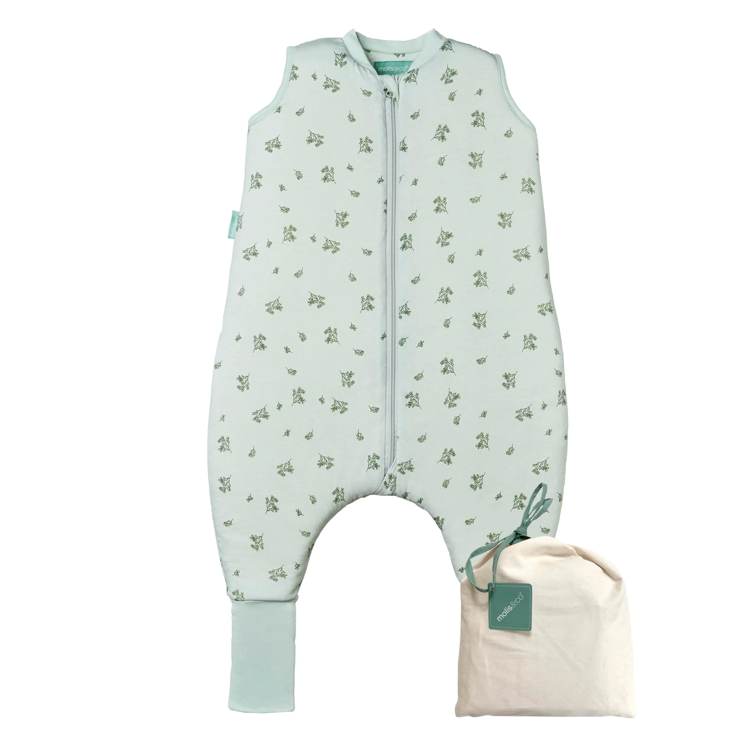 molis & co Sacco Nanna con piedini 2.5 TOG, 100% Cotone Oeko-TEX 100, Botany Green, 6 mesi - immagine 1