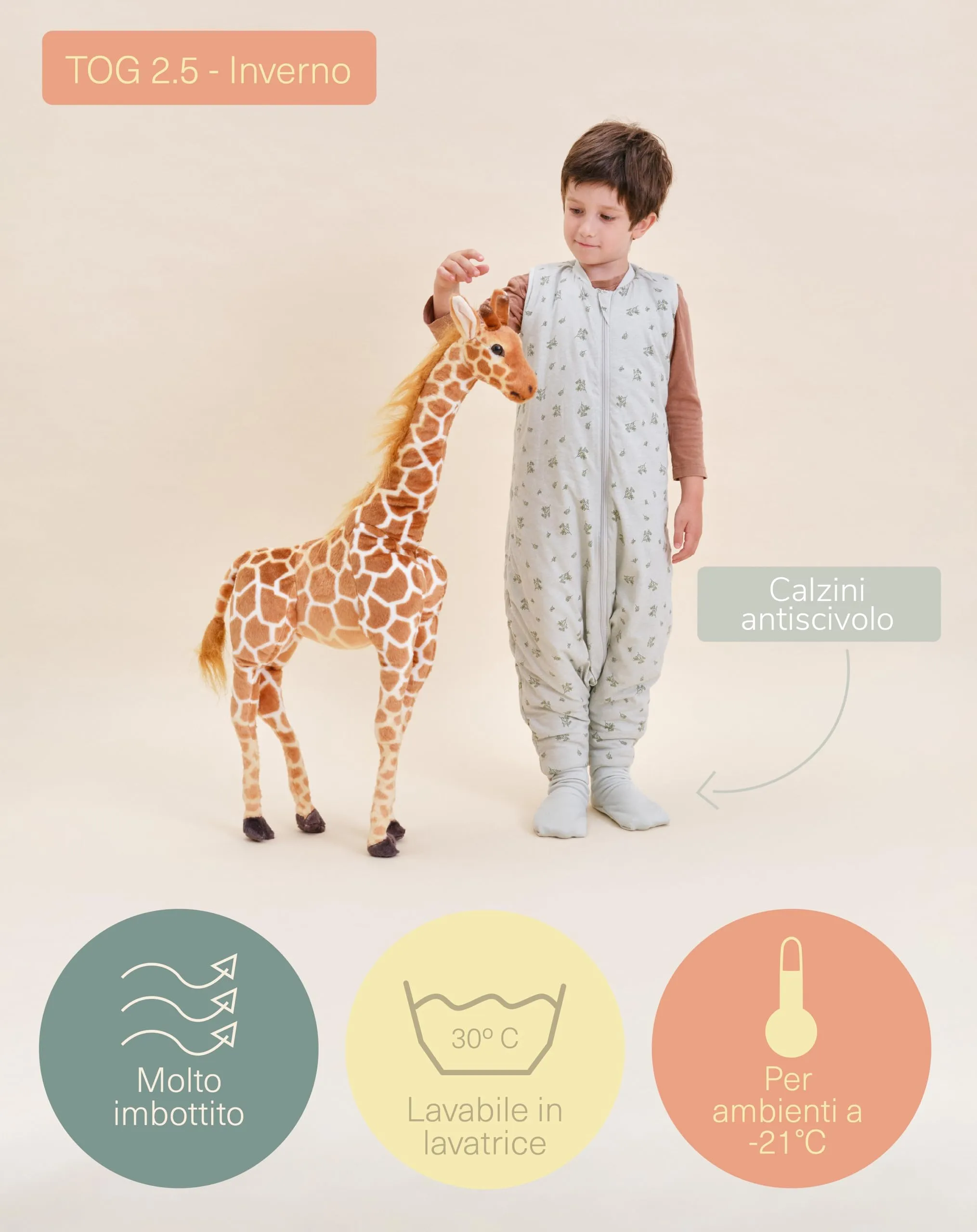 molis & co Sacco Nanna con piedini 2.5 TOG, 100% Cotone Oeko-TEX 100, Botany Green, 6 mesi - immagine 4
