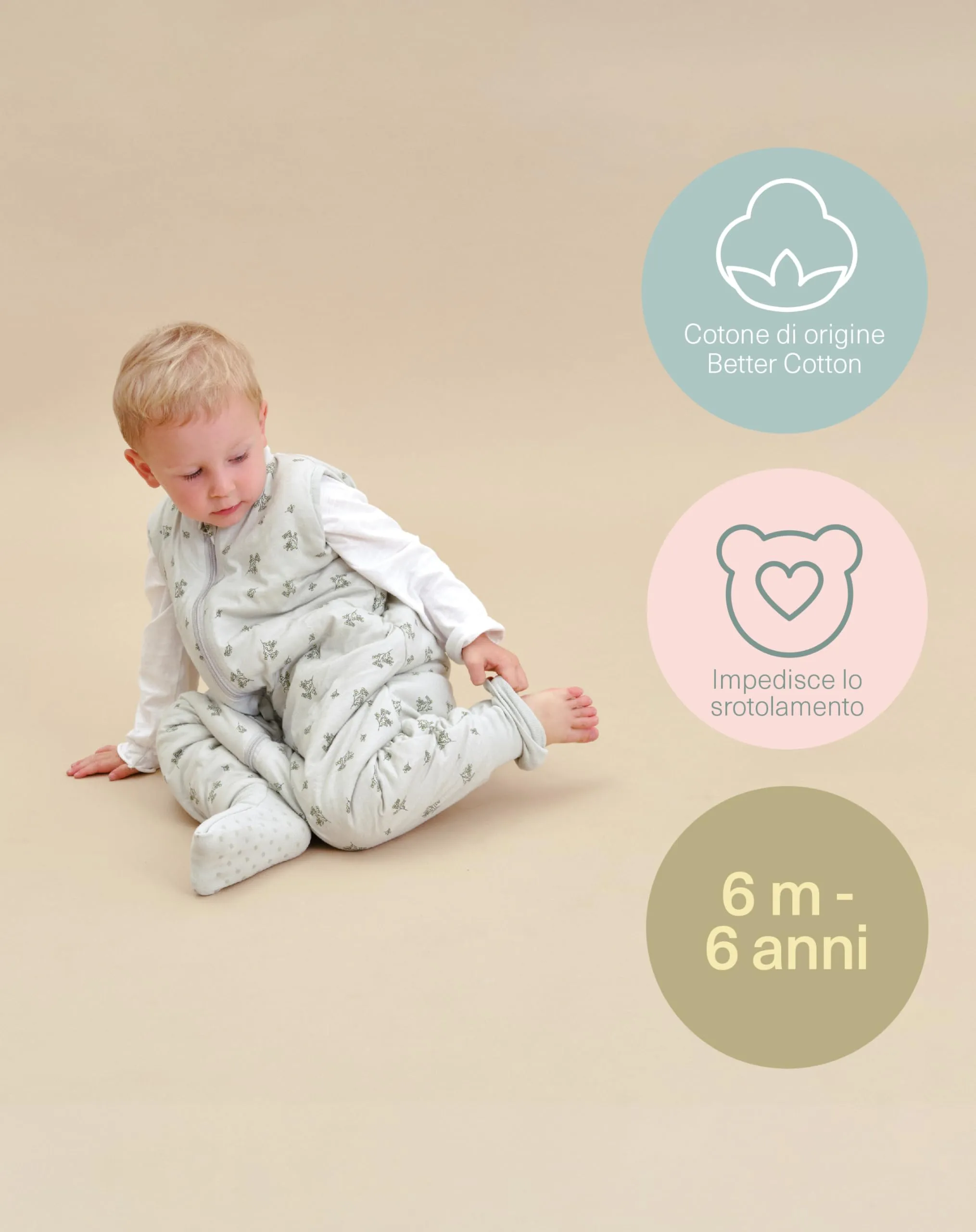 molis & co Sacco Nanna con piedini 2.5 TOG, 100% Cotone Oeko-TEX 100, Botany Green, 6 mesi - immagine 5