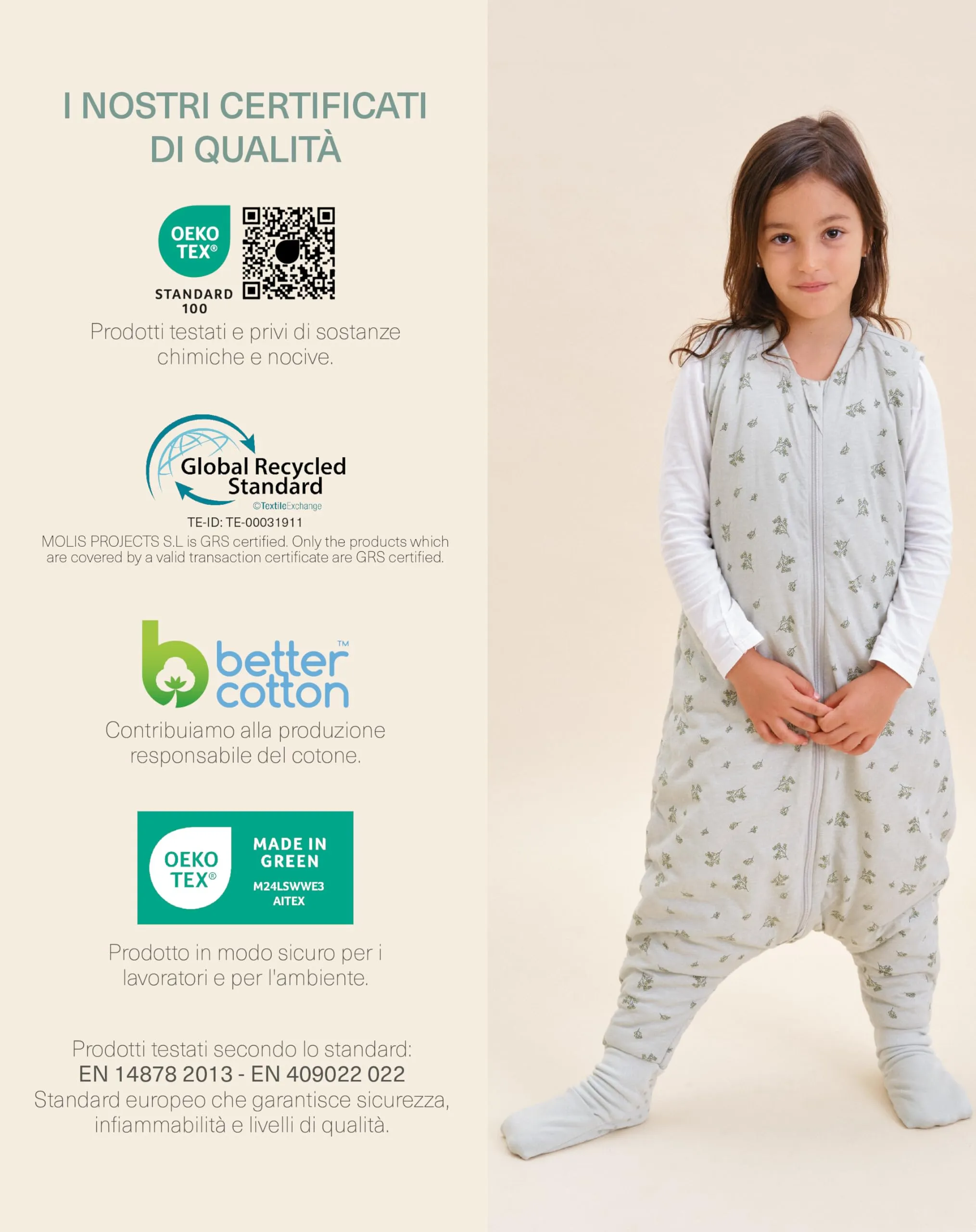 molis & co Sacco Nanna con piedini 2.5 TOG, 100% Cotone Oeko-TEX 100, Botany Green, 6 mesi - immagine 6