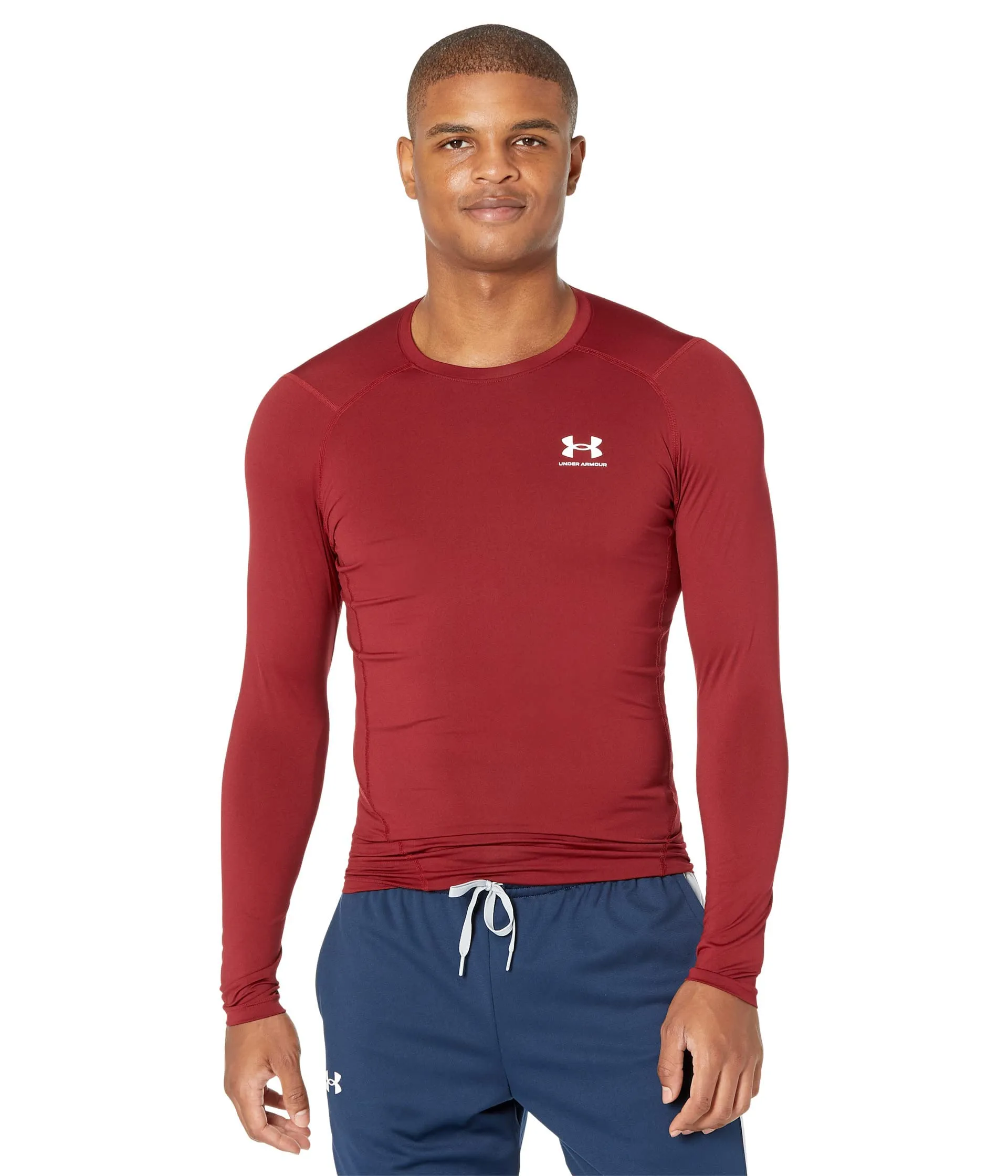 Under Armour HeatGear Maglietta a maniche lunghe da uomo, Cardinal/White, XL Tall - immagine 1