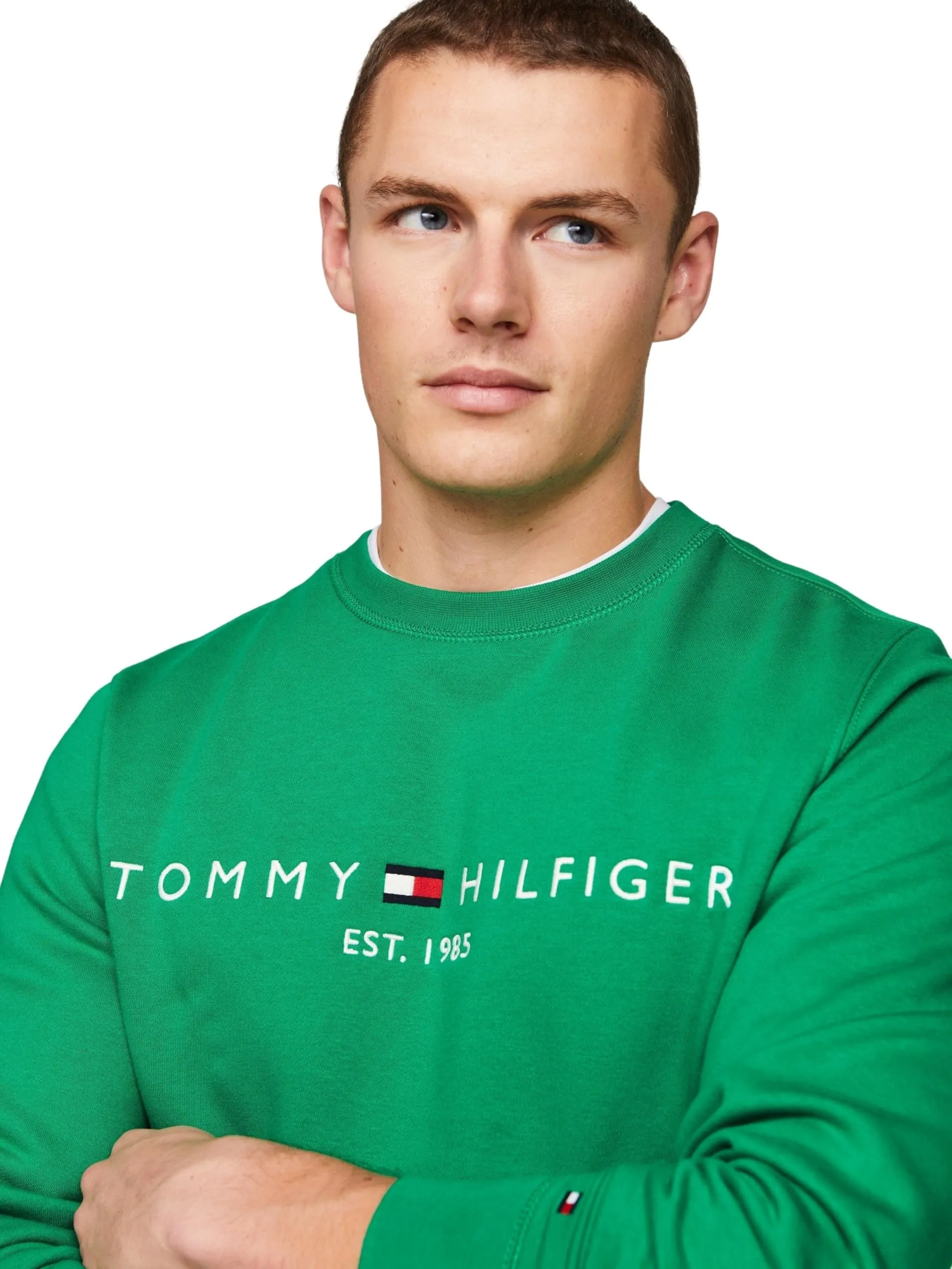Tommy Hilfiger Felpa Uomo Tommy Logo senza Cappuccio, Verde (Olympic Green), S - immagine 3