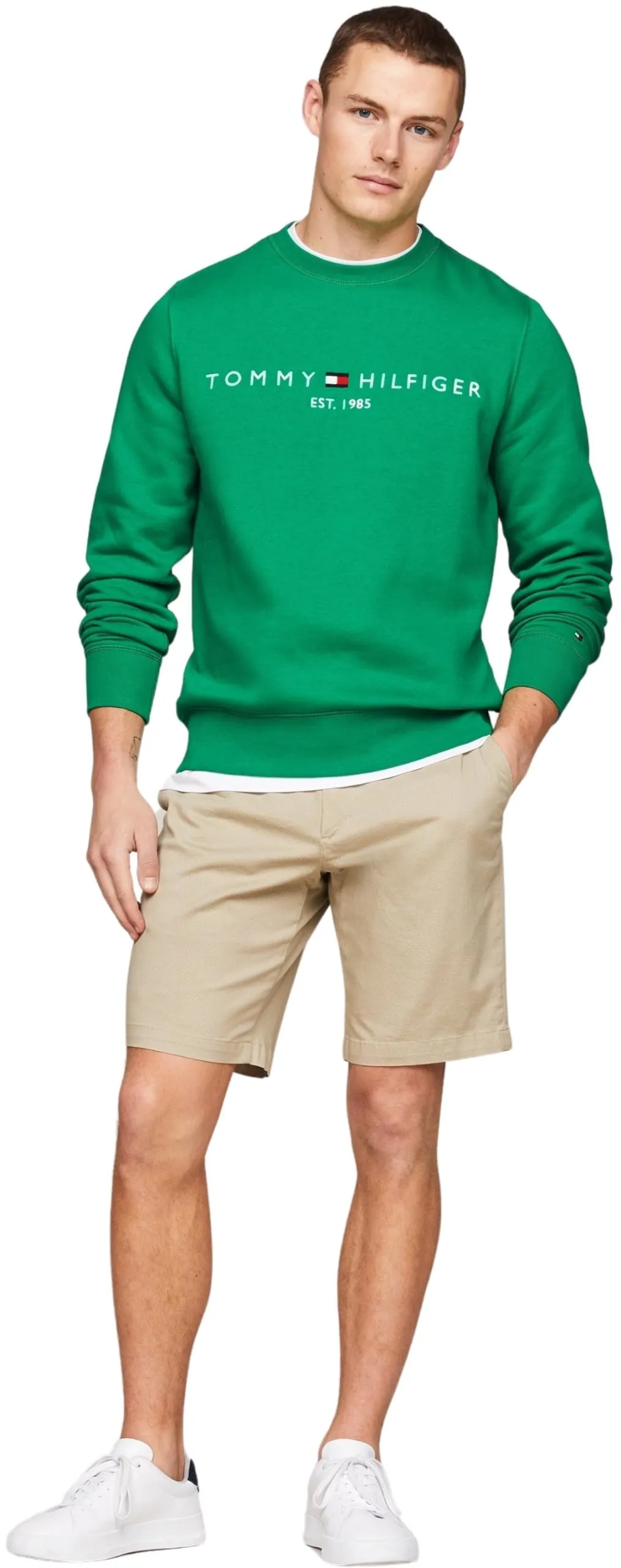 Tommy Hilfiger Felpa Uomo Tommy Logo senza Cappuccio, Verde Olympic Green, XL - immagine 1