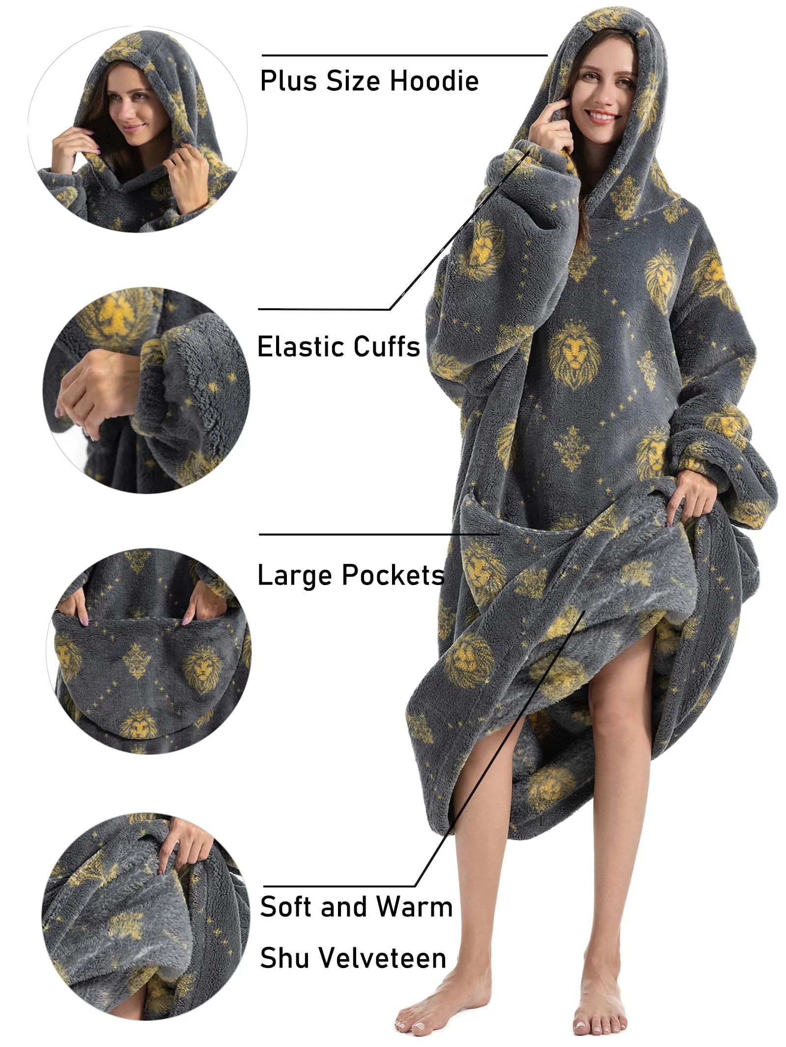 JOREAY Felpa con Cappuccio Coperta Oversize Panda - immagine 5