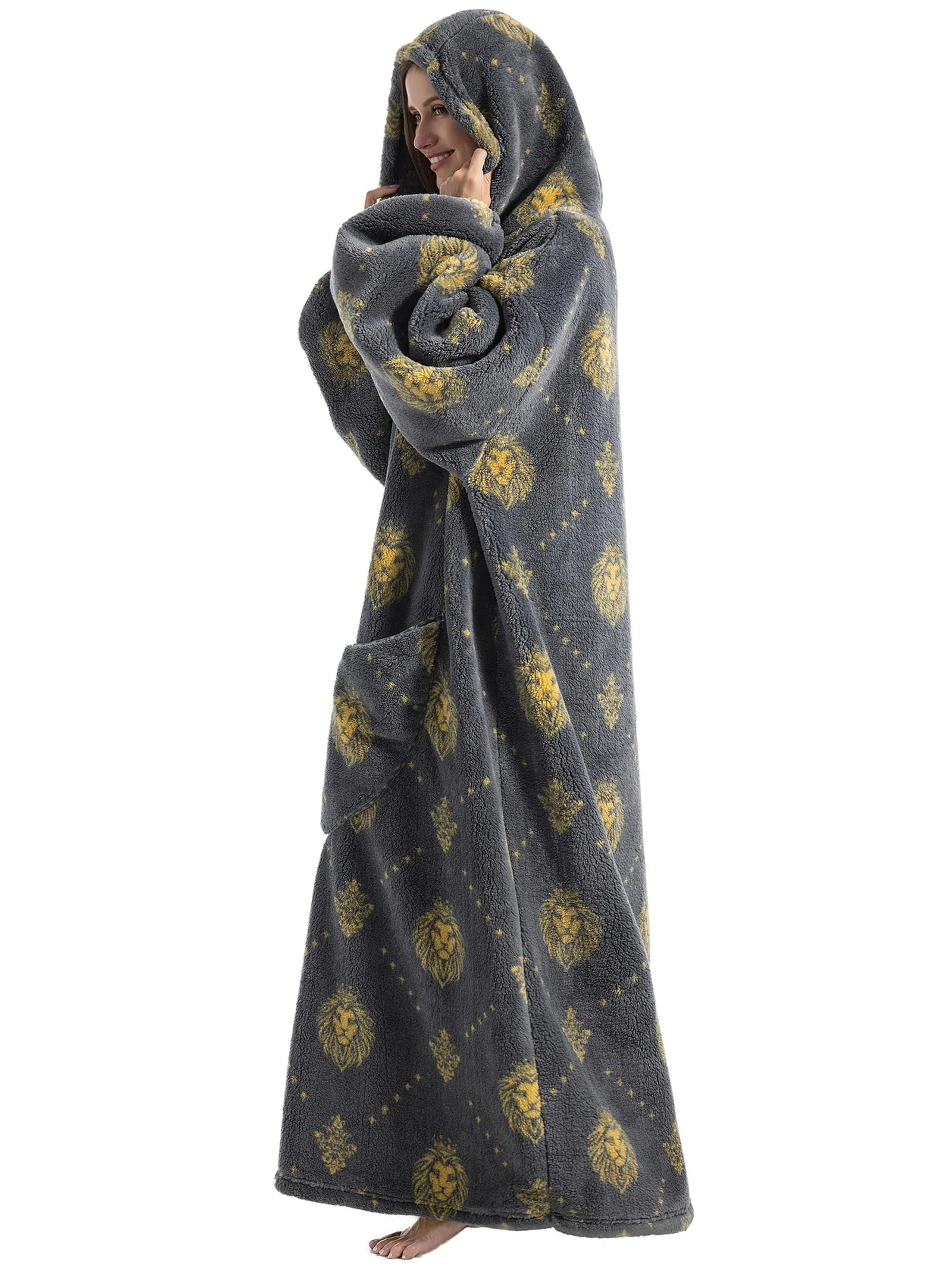 JOREAY Felpa con Cappuccio Coperta Oversize, Leone Grigio - immagine 2