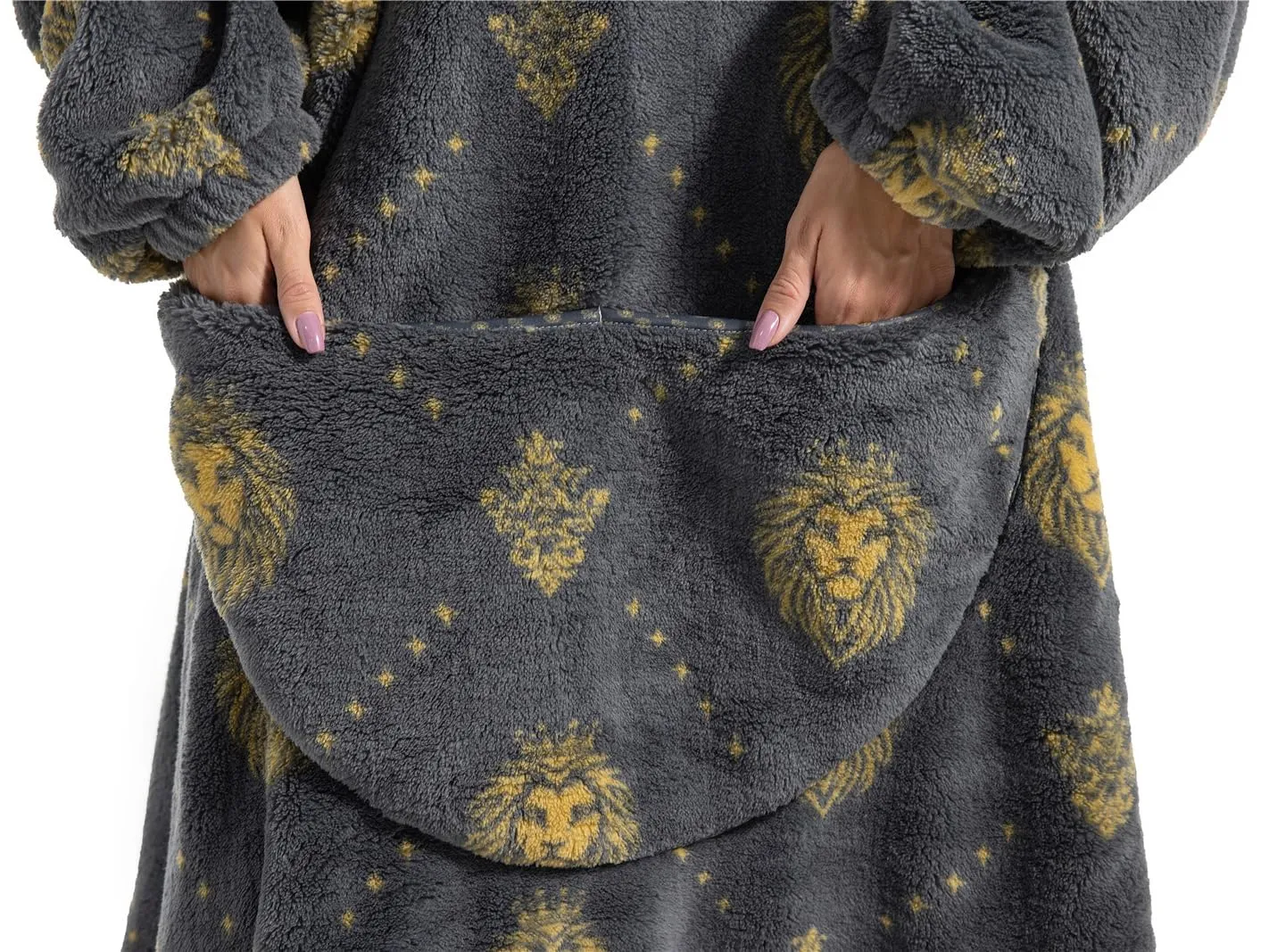 JOREAY Felpa con Cappuccio Coperta Oversize, Leone Grigio - immagine 4