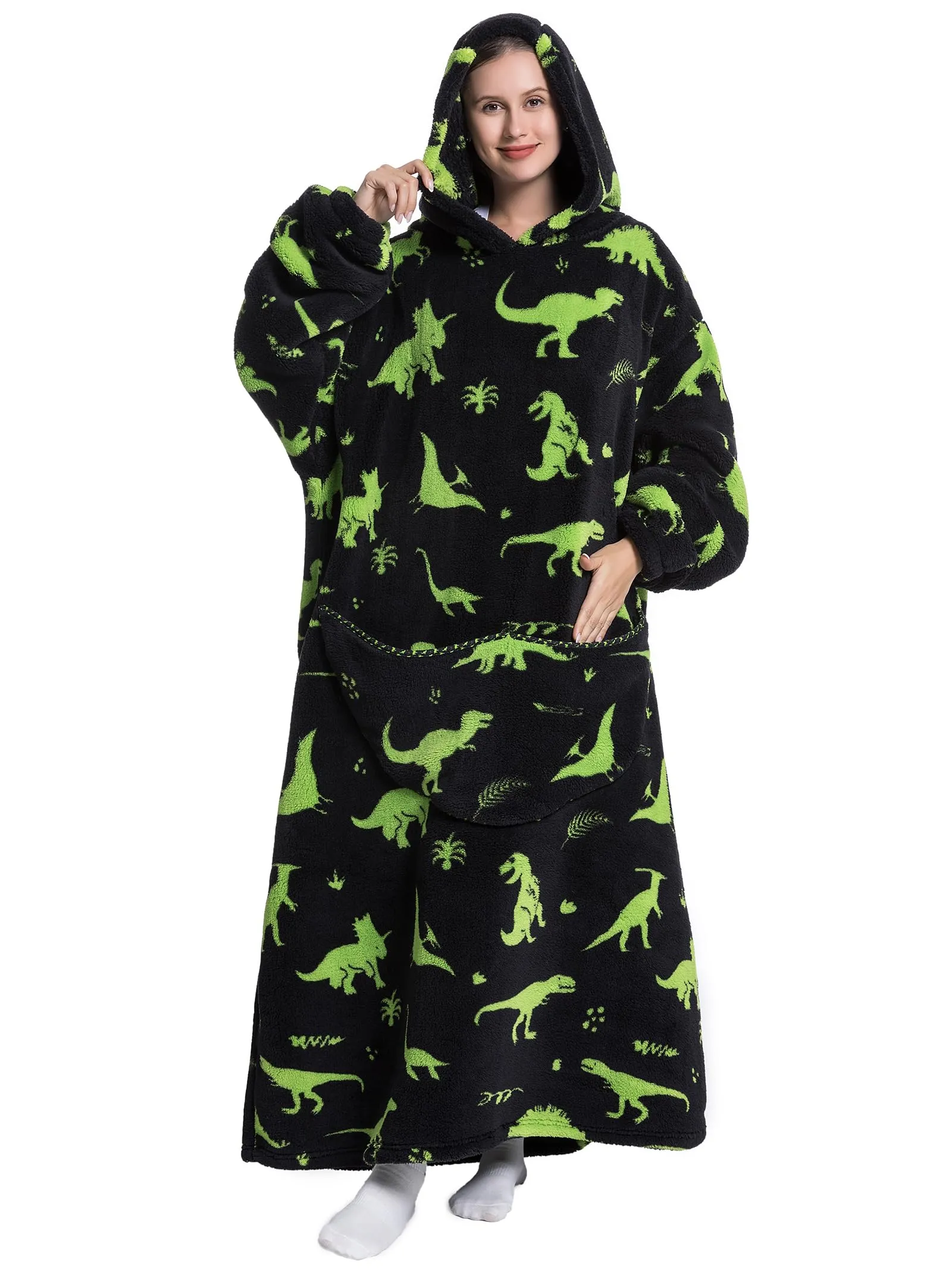 JOREAY Felpa con Cappuccio Coperta Oversize Indossabile, Dinosauro B - immagine 1
