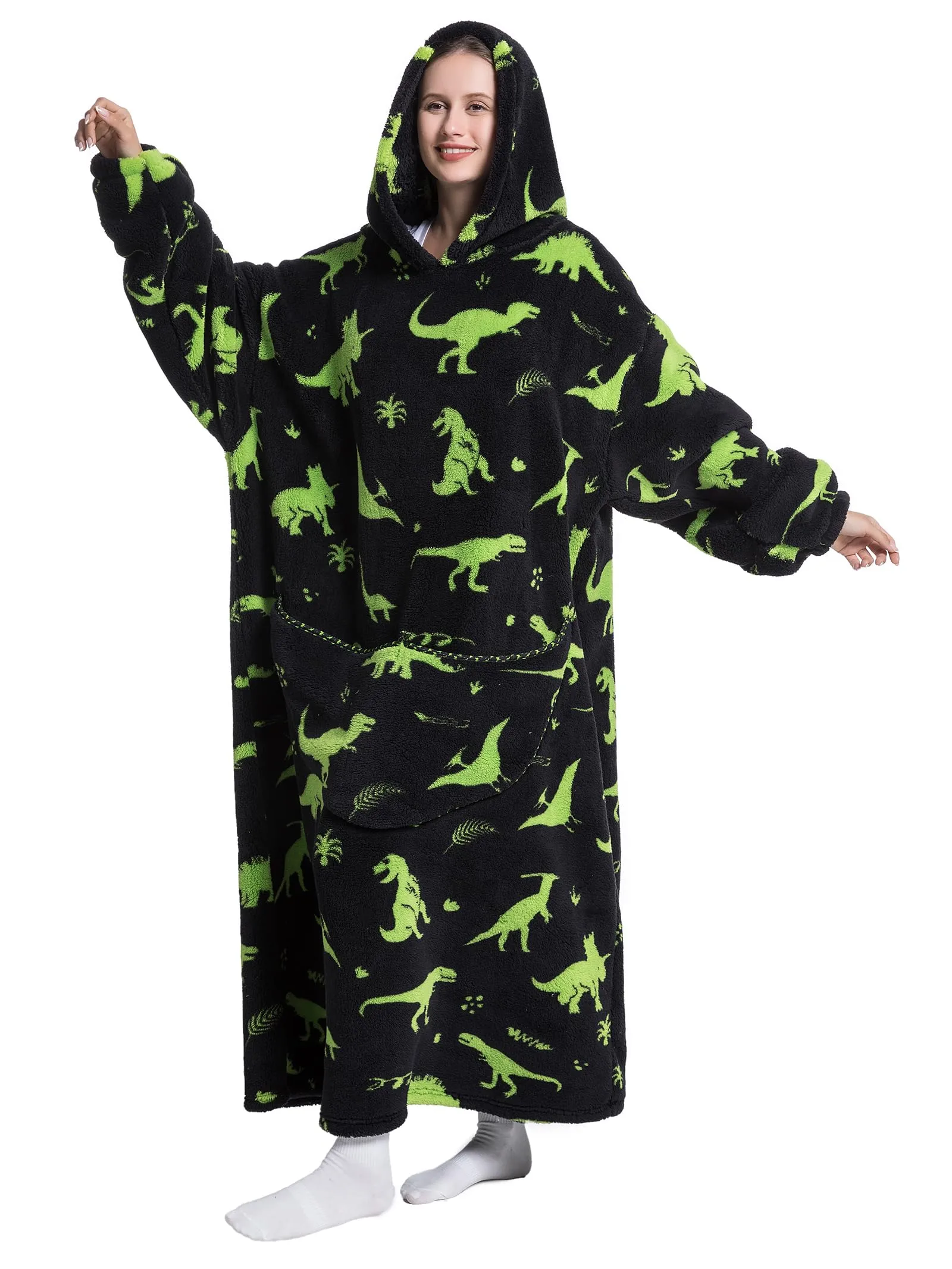JOREAY Felpa con Cappuccio Coperta Oversize Indossabile, Dinosauro B - immagine 2