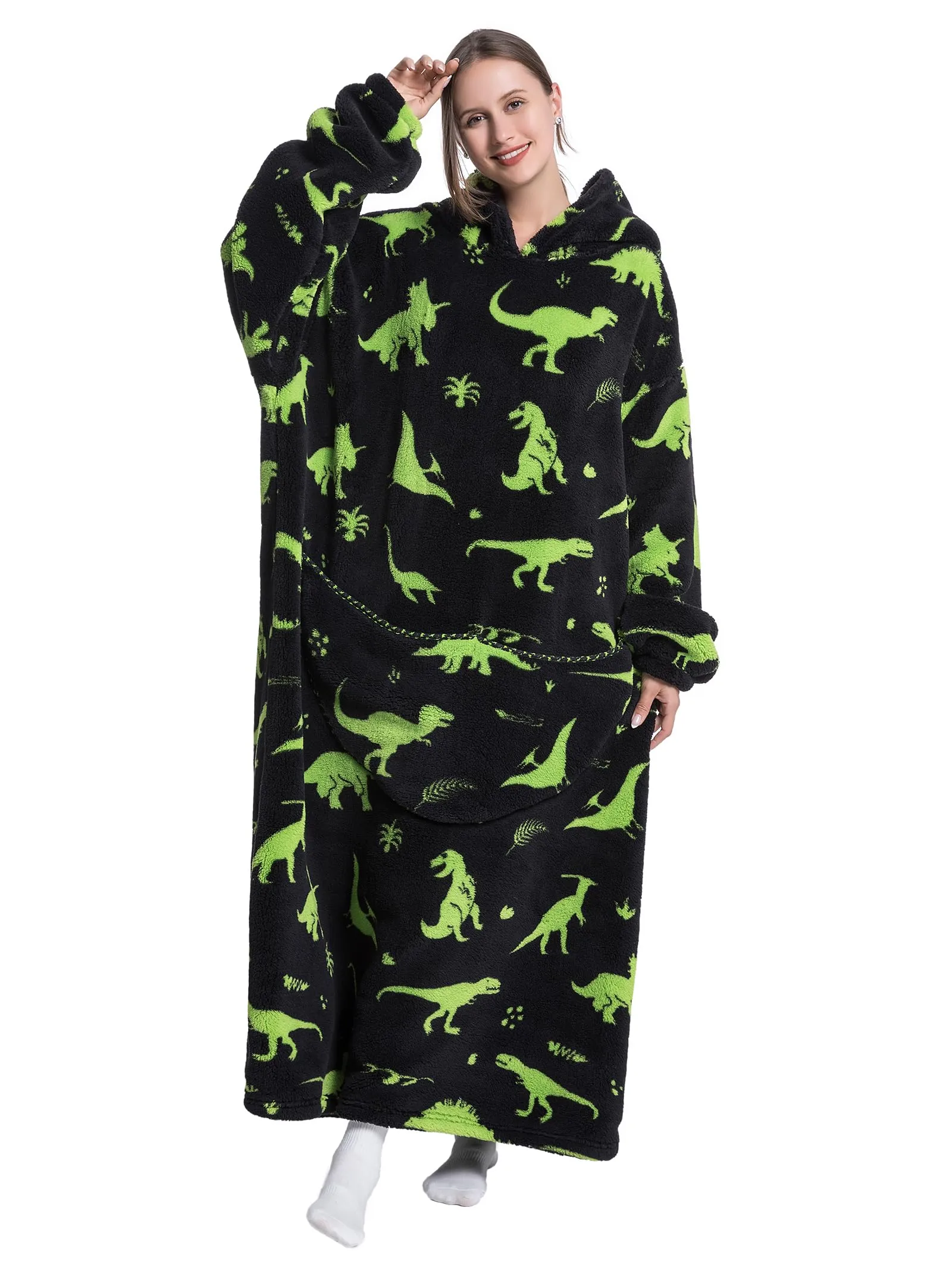 JOREAY Felpa con Cappuccio Coperta Oversize Indossabile, Dinosauro B - immagine 3