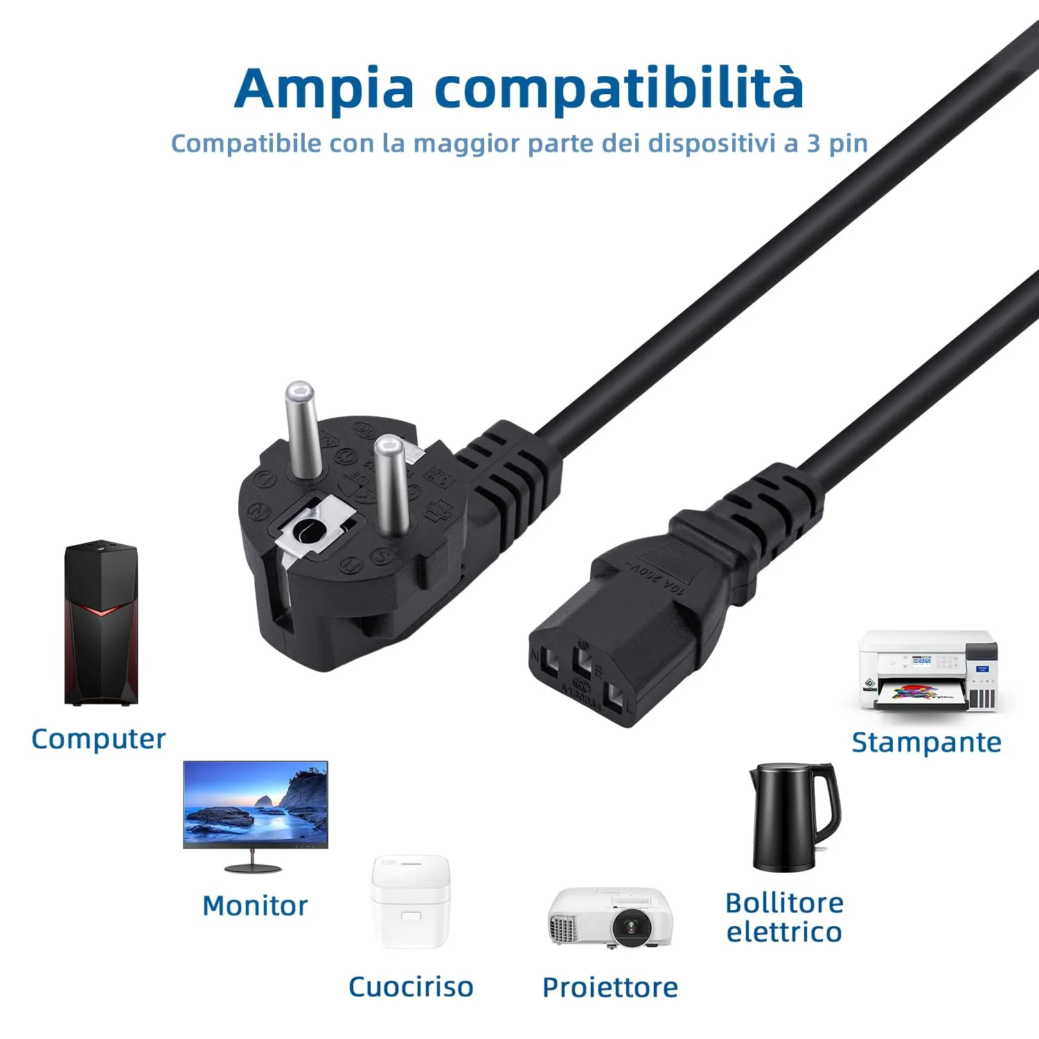 Mcbazel Cavo di Alimentazione C13 1,5m 250V 16A Presa Standard a 3 Pin - immagine 2