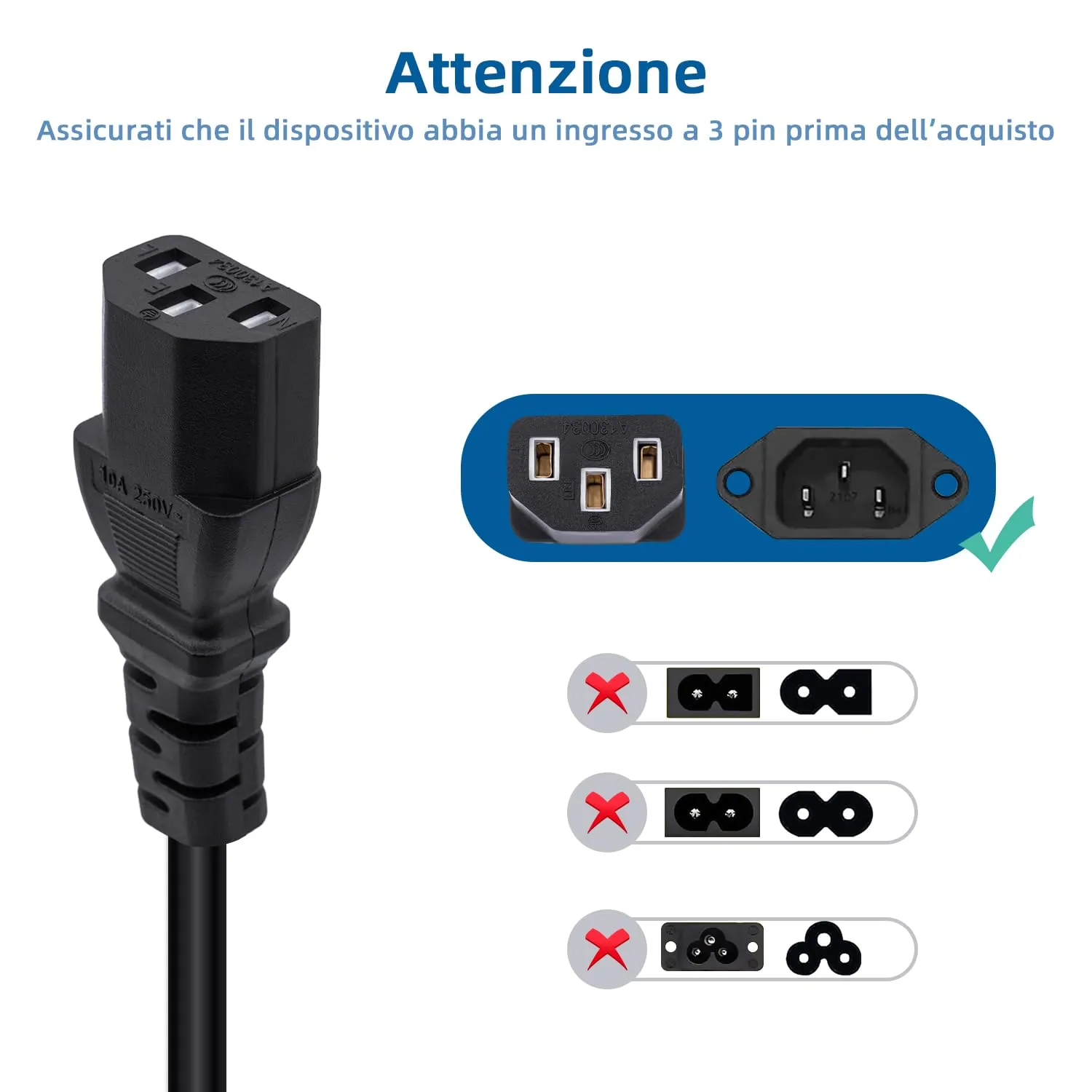 Mcbazel Cavo di Alimentazione C13 1,5m 250V 16A Presa Standard a 3 Pin - immagine 3