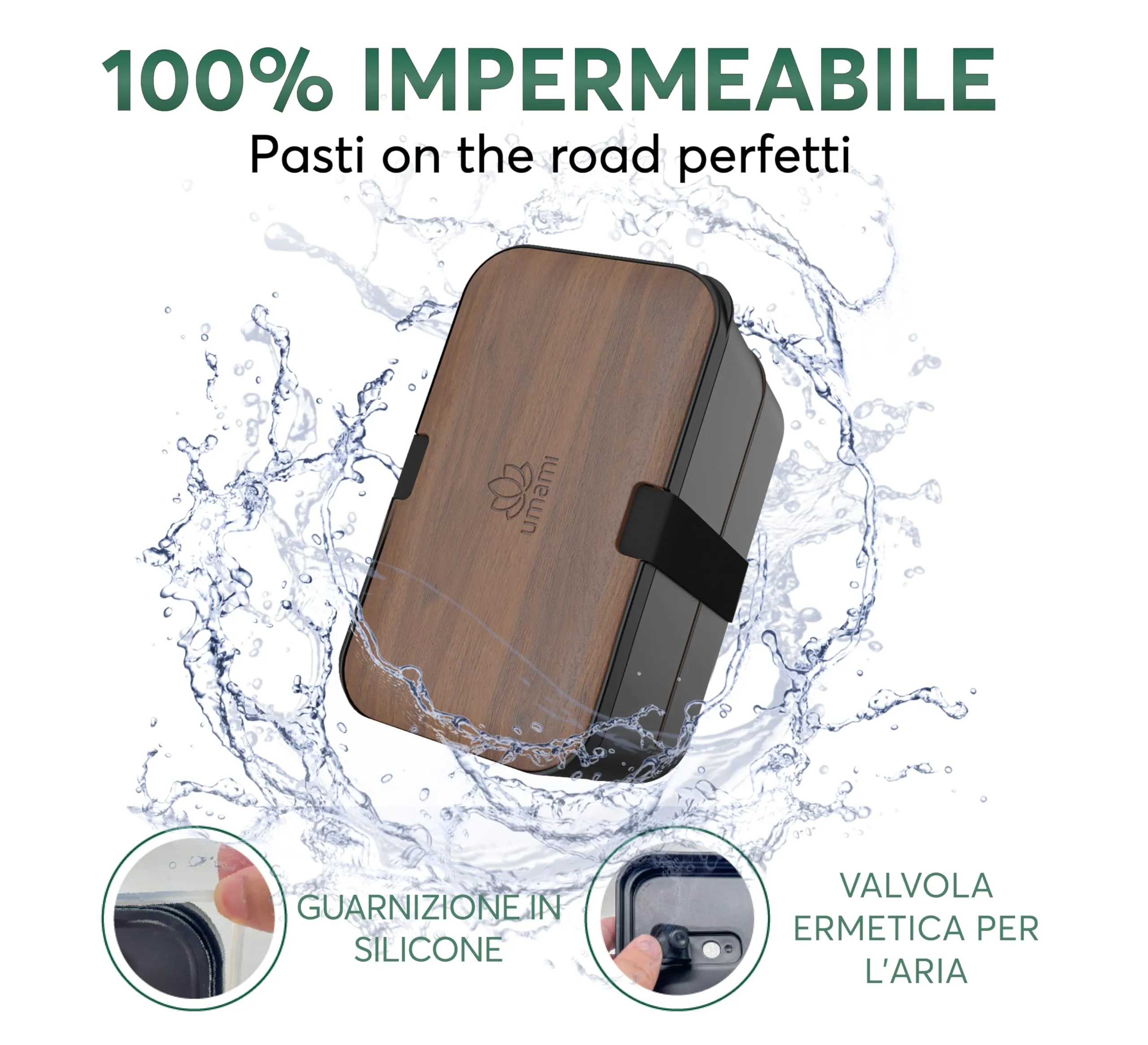 Umami Porta Pranzo Bento Box Impilabile con 4 Scomparti e Posate, 1500 ml, Noce Nero - immagine 5