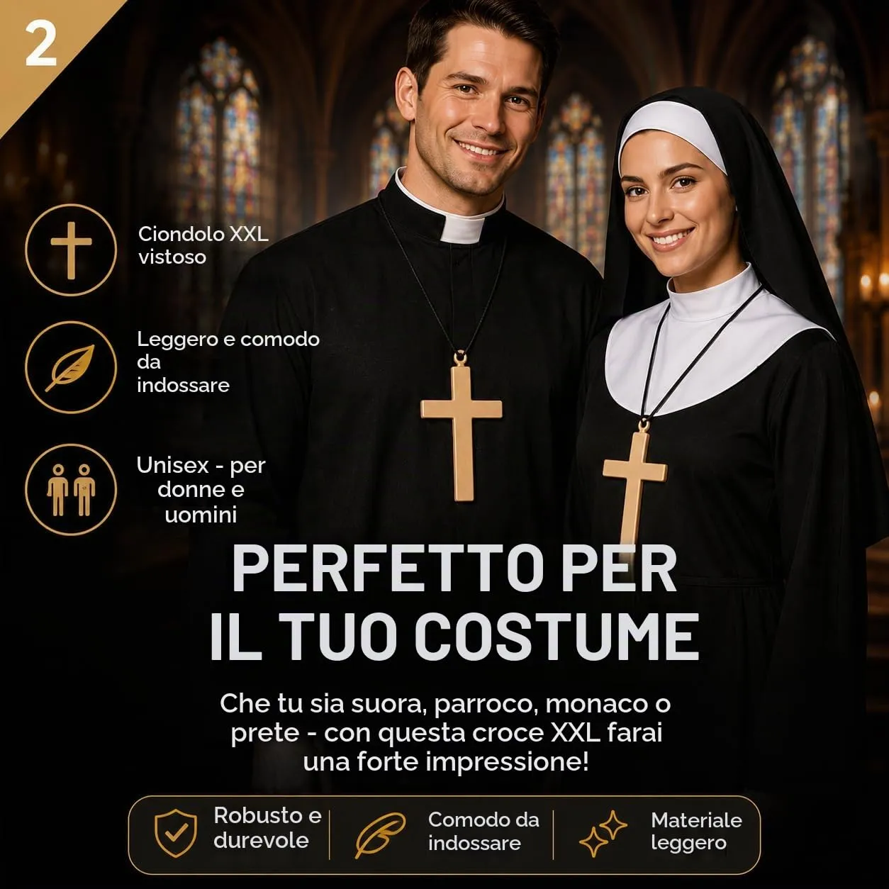 TK Gruppe Timo Klingler Collana con croce XXL per costume da suora, prete, monaco o sacerdote - immagine 2