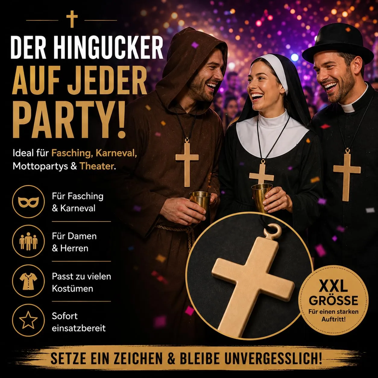 TK Gruppe Timo Klingler Collana con croce XXL per costume da suora, prete, monaco o sacerdote - immagine 4