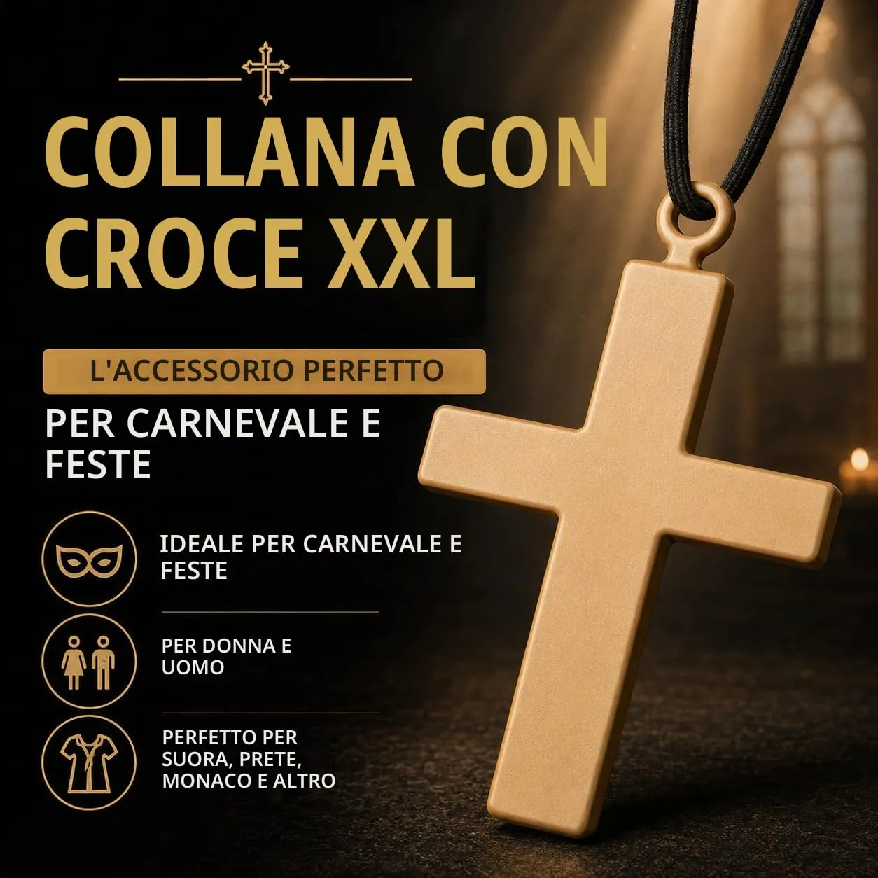 TK Gruppe Timo Klingler Collana con croce XXL per costume da suora, prete, monaco o sacerdote - immagine 7