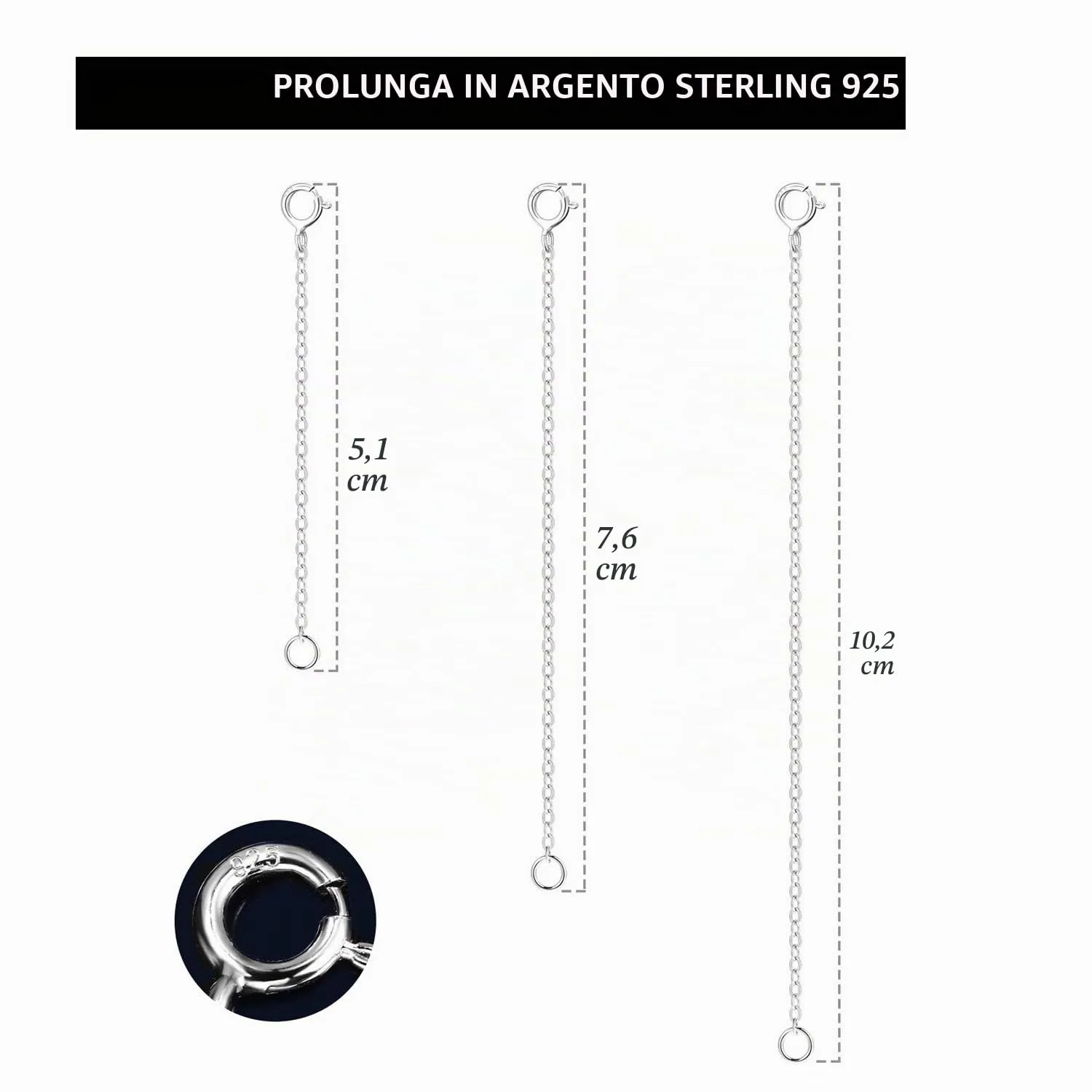 LANCHARMED Estensori in Argento Sterling 925 per Collane e Bracciali, Set da 3 Pezzi Regolabili - immagine 3