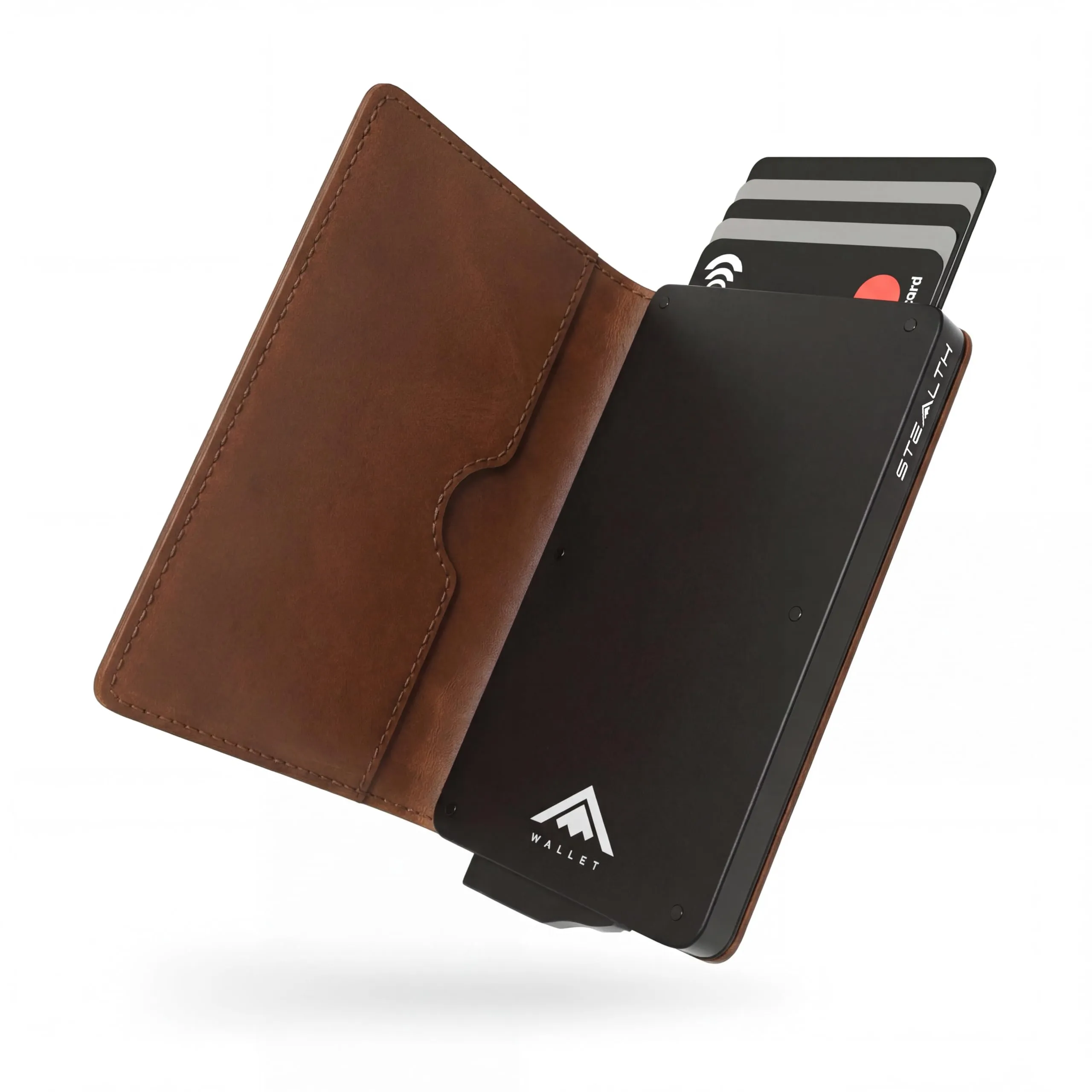 Stealth Wallet Portafoglio in Vera Pelle Marrone Uomo RFID Pop-Up SW-003 - immagine 1