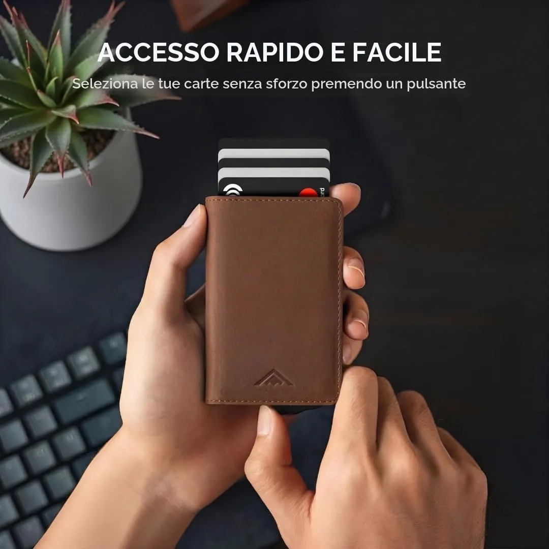 Stealth Wallet Portafoglio in Vera Pelle Marrone Uomo RFID Pop-Up SW-003 - immagine 3