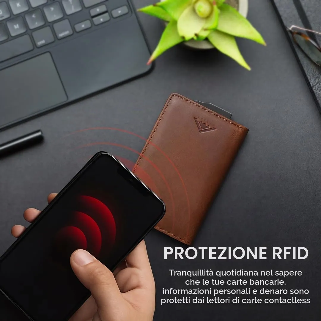 Stealth Wallet Portafoglio in Vera Pelle Marrone Uomo RFID Pop-Up SW-003 - immagine 4